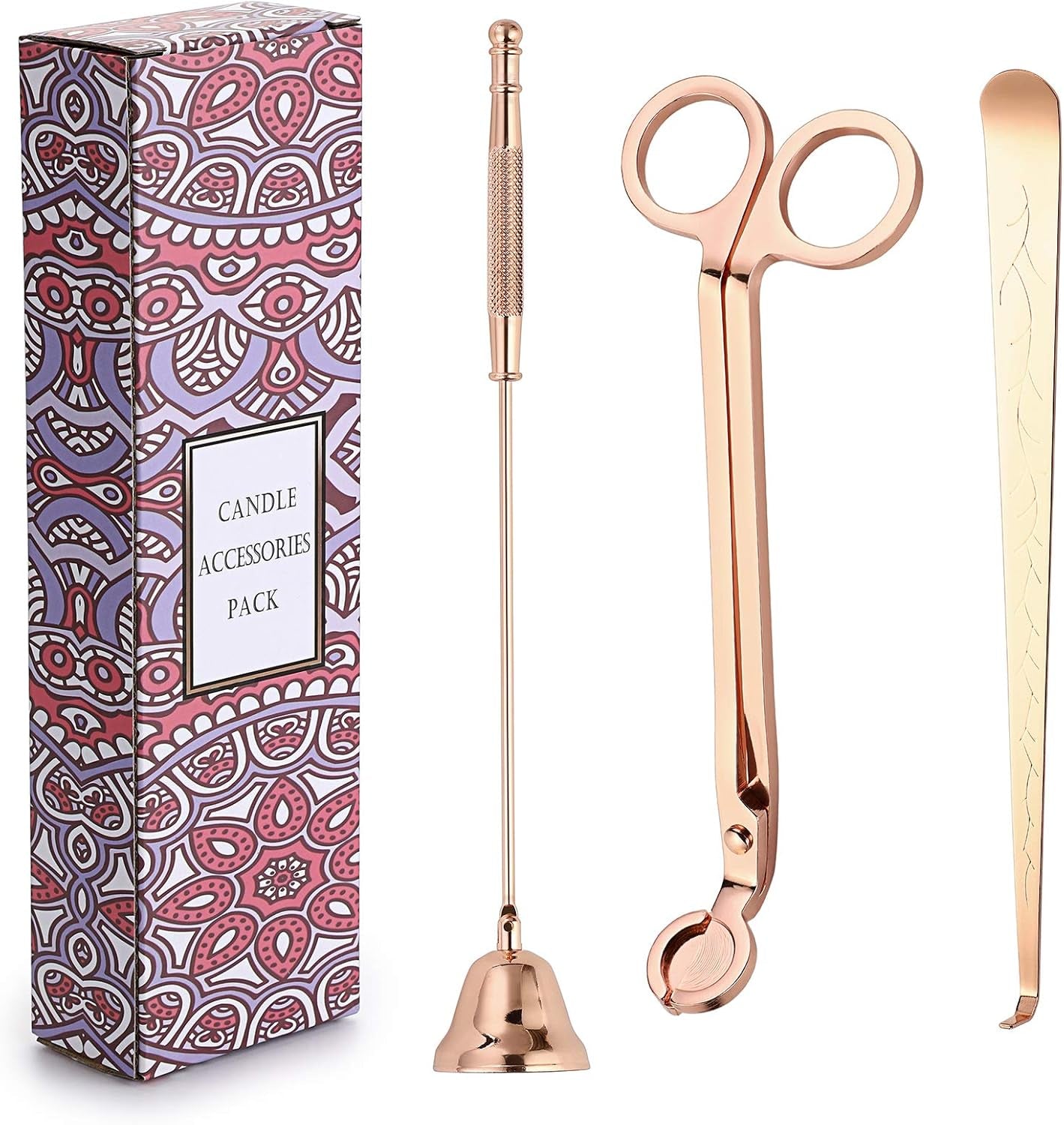 3 in 1 Candle Accessory Set - Wick Trimmer, Dipper, Snuffer, Care Tools Gift for Candle Lovers (Rose Gold)