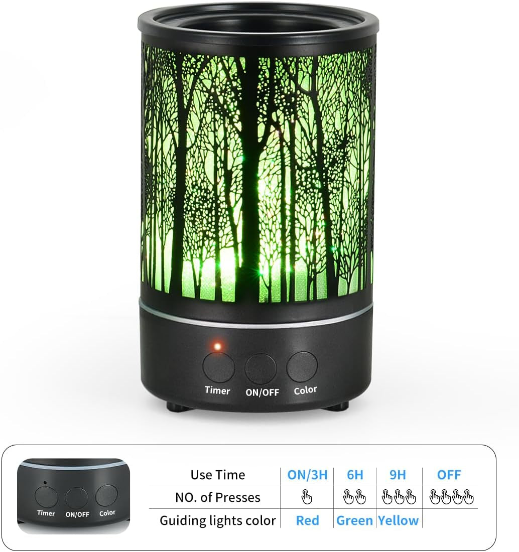 Wax Melt Warmer for Scented Wax with Timer LED Colors Charging Lighting Oil Lamp Wax Melts Burner Electric Melter Candle Warmer Classic Black Forest Design for Fragrance Home Décor,Gifts