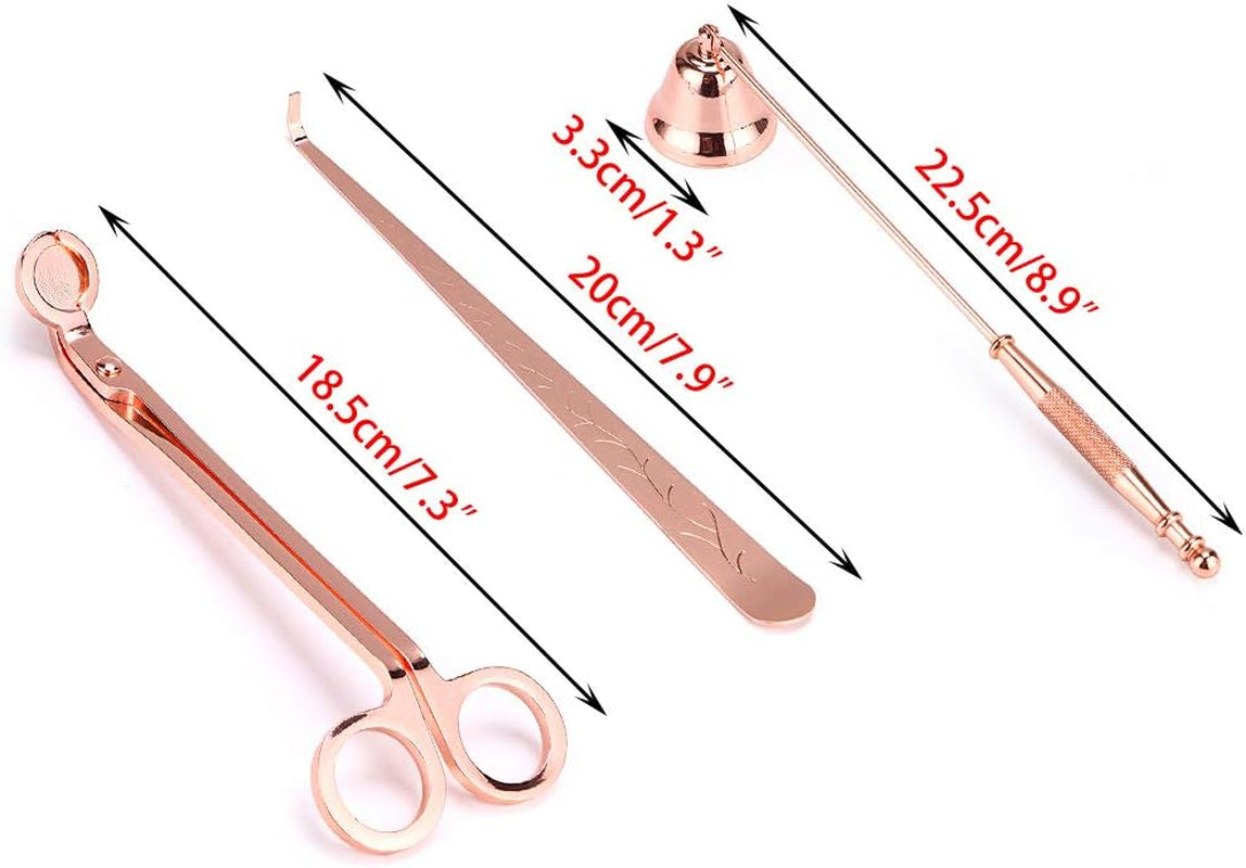 3 in 1 Candle Accessory Set - Wick Trimmer, Dipper, Snuffer, Care Tools Gift for Candle Lovers (Rose Gold)