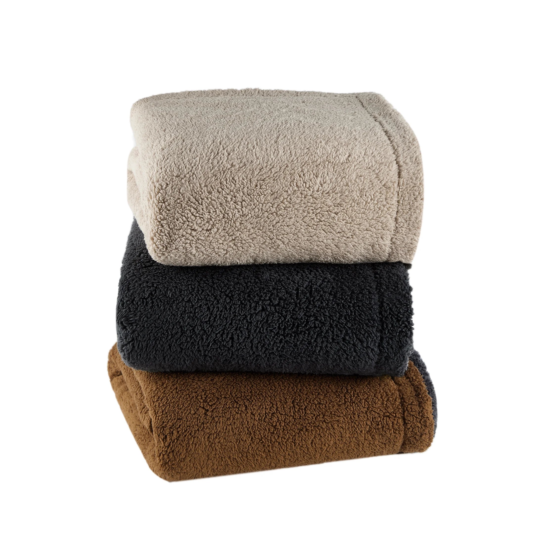 Reversible 2-Tone Ivory and Brown Sherpa Dual Layer Throw Blanket, 50" X 60", Recycled Polyester, Adults and Teens