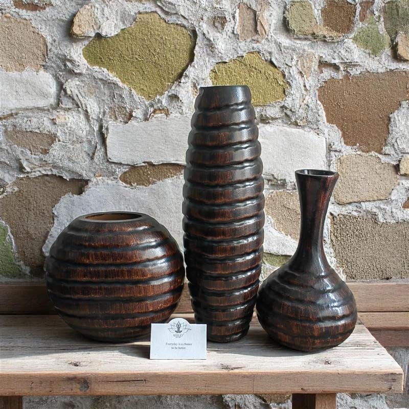 Trio of Silence – Carved Wood Vases