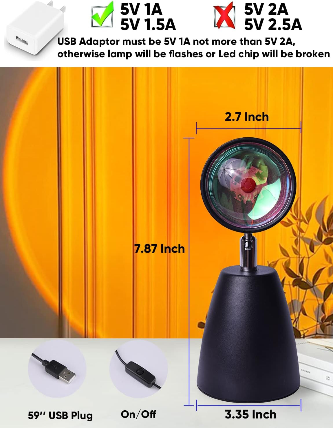 Sunset Lamp Rainbow Projector 10W Aura Rainbow Night Light Romantic Visual Aesthetic Room Decor for Photo Vlog Background Bedroom Living Room Home Indoor Party