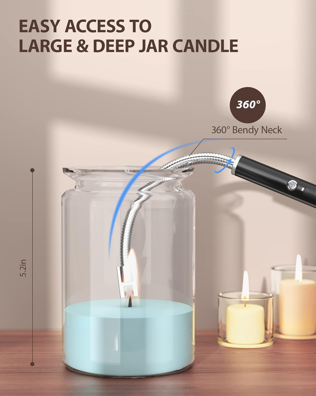 Candle Lighters, Long Electric Lighter Rechargeable USB Lighter with LED Battery Display, Flexible Neck Plasma Arc Lighter for Fireworks Gas Stove BBQ