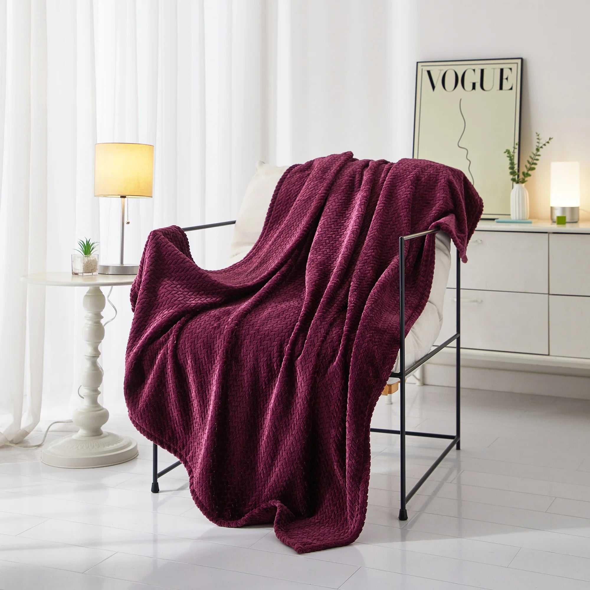 Cozy Textured Plush Throw Blanket, Purple, 50"X60" All Ages