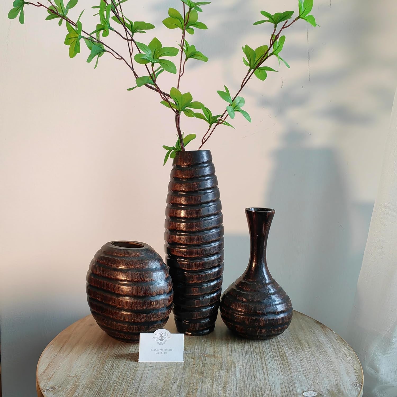 Trio of Silence – Carved Wood Vases