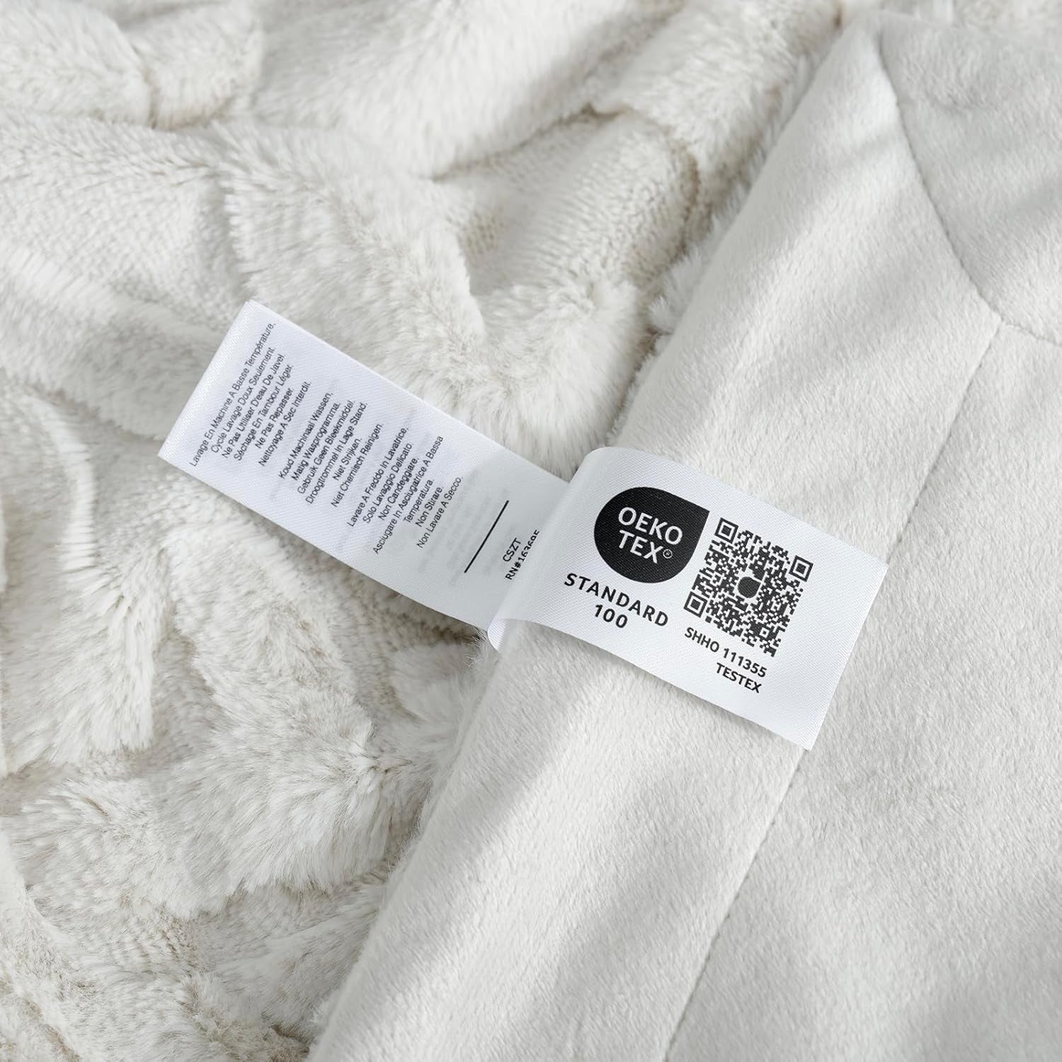 Faux Fur Throw Blanket for Couch, Jacquard Fuzzy Plush Soft Thick Winter Throw Blanket for Sofa Bed Living Room Bedroom,60"X80" Beige