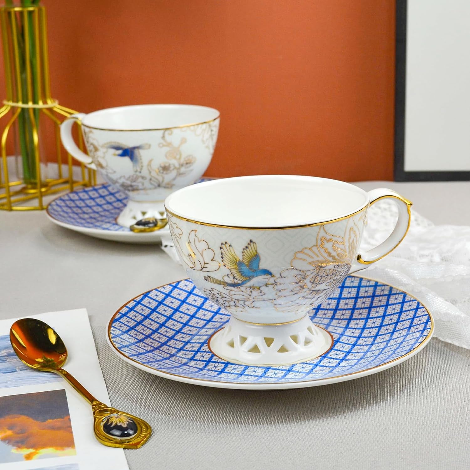 Bone China Vintage Floral Tea Cup with Saucer