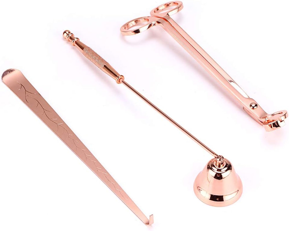 3 in 1 Candle Accessory Set - Wick Trimmer, Dipper, Snuffer, Care Tools Gift for Candle Lovers (Rose Gold)