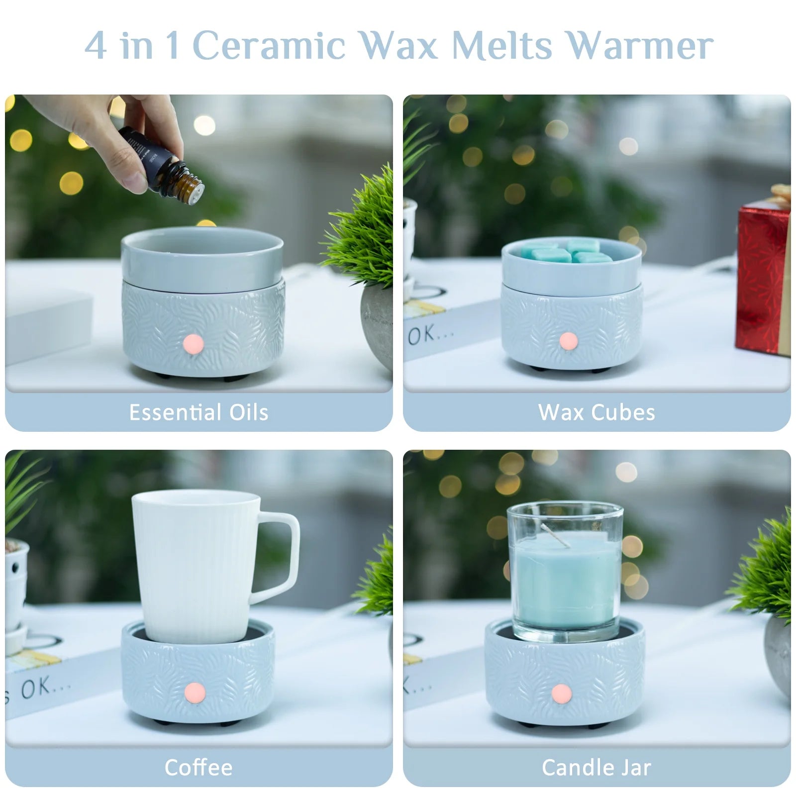 Ceramic Wax Melts Warmer 3-In-1 Electric Candle Wax Burner Fragrance Candle Melt Scented Wax Warmer Burner Gifts for Home Office Perfect Decor and Gift