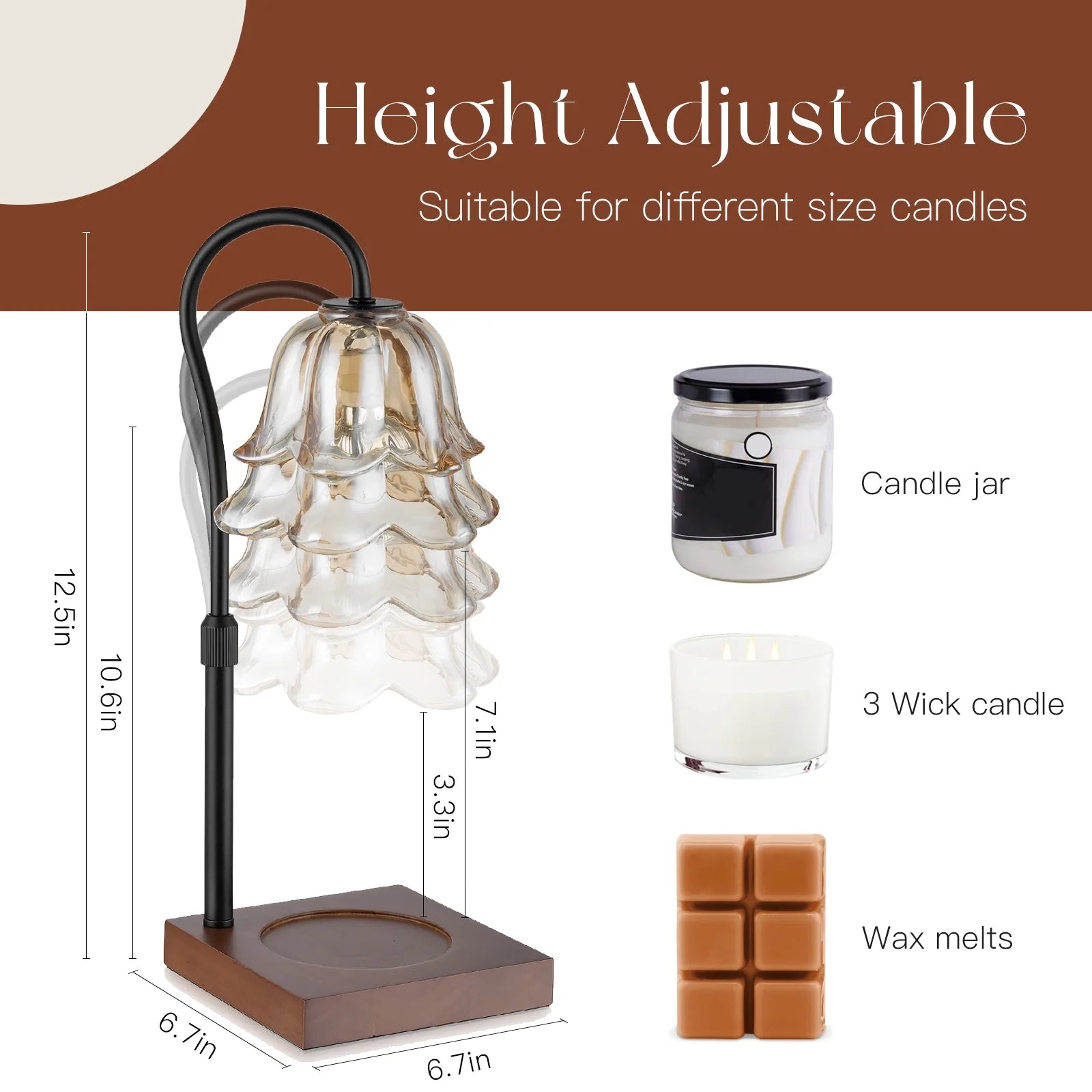 Candle Warmer Lamp with Timer: Flower Candle Lamps with 2 Bulbs Height Adjustable Candle Lamp Warmer Vintage Home Bedroom Decor House Warming Black