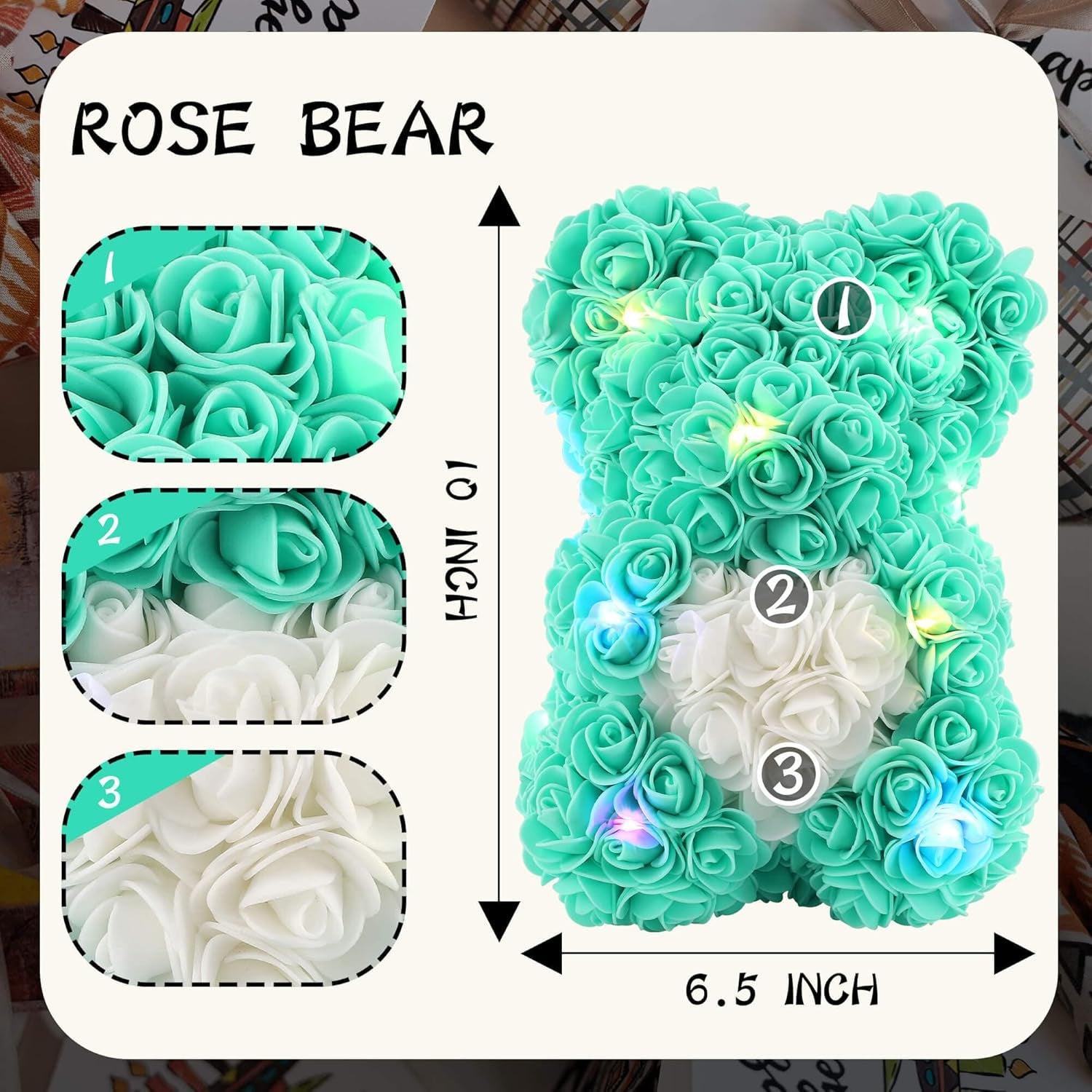 Rose Bear -Mother'S Day Flower Bear Gifts for Women Mom, Handmade Rose Teddy Bear, Artificial Rose Flowers for Mothers Day, Valentines Day, Anniversary, and Wedding Gifts(T Blue)
