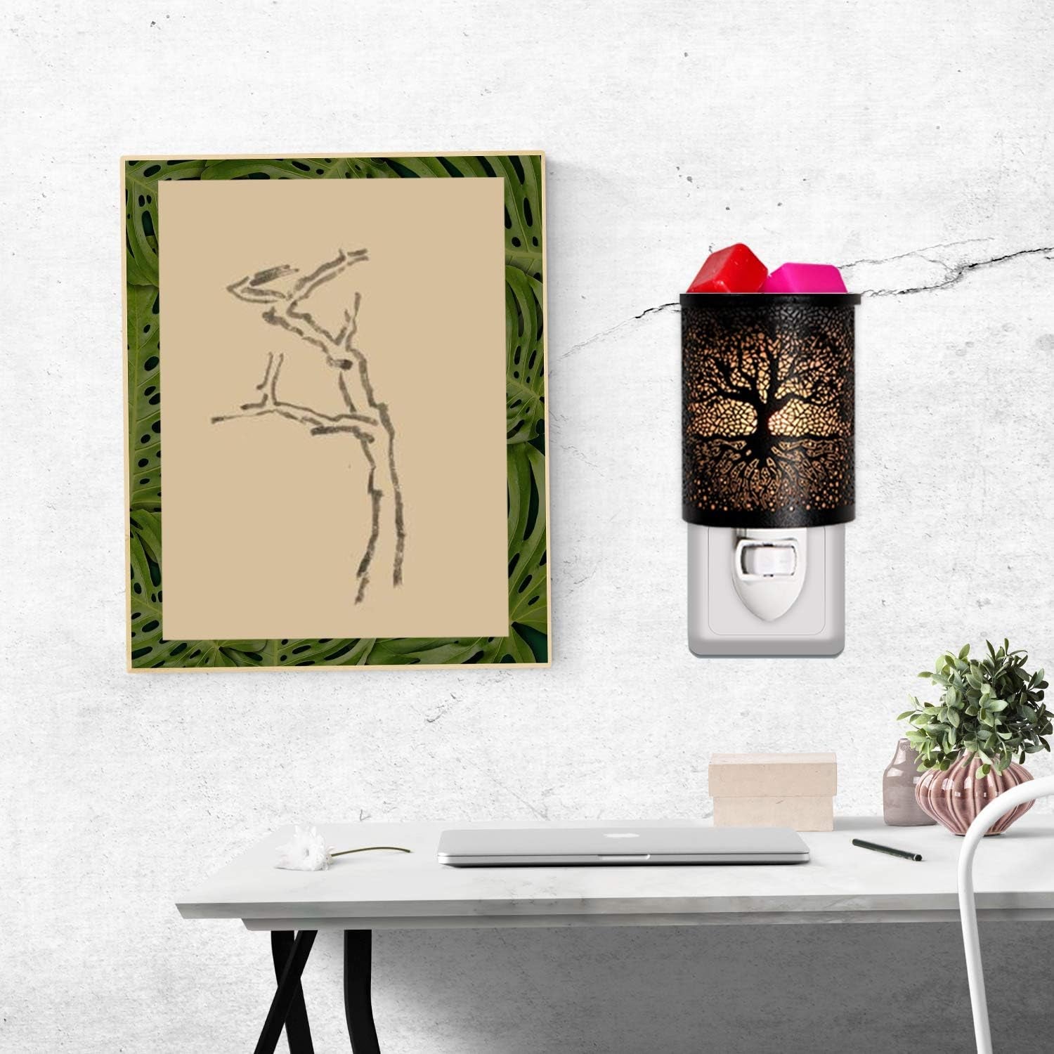 Metal Plug-In Wax Warmer with 1 Pics Silicone Liner, Electric Wax Burner Melter Fragrance Warmer Night Lamp,For Home Bedroom Kitchen Garage Gifts Décor Aromatherapy Spa (Banyan)