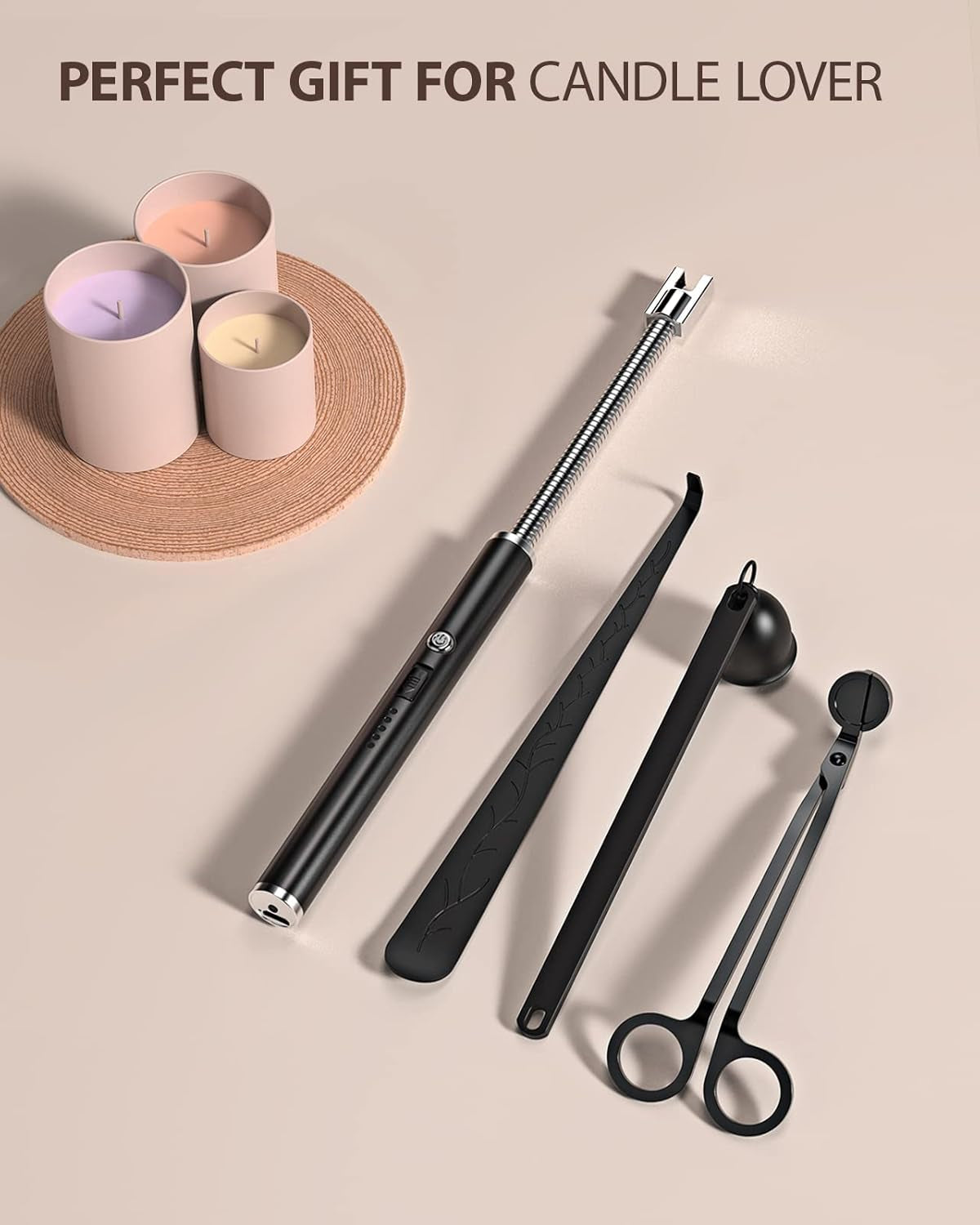 Candle Lighters, Long Electric Lighter Rechargeable USB Lighter with LED Battery Display, Flexible Neck Plasma Arc Lighter for Fireworks Gas Stove BBQ