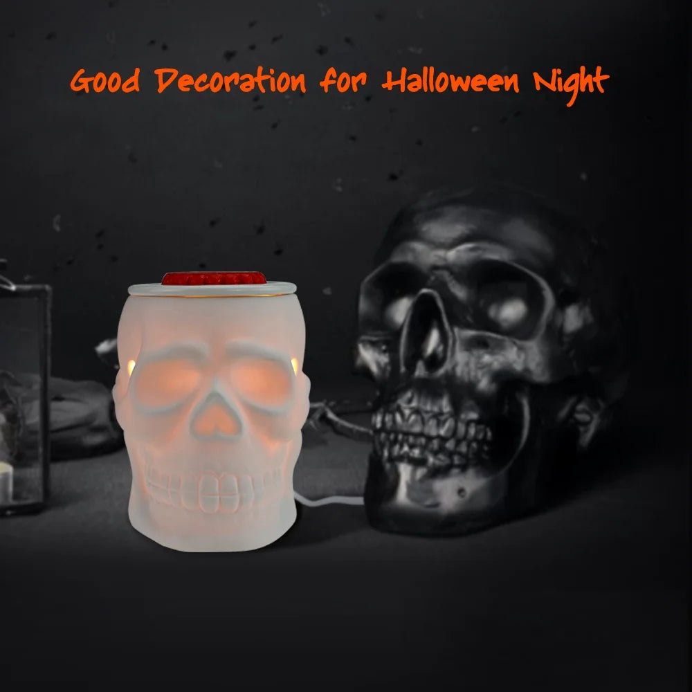 Electric Wax Warmer Ceramic Wax Candle Melter for Home Decor, Resurgent Skull, White