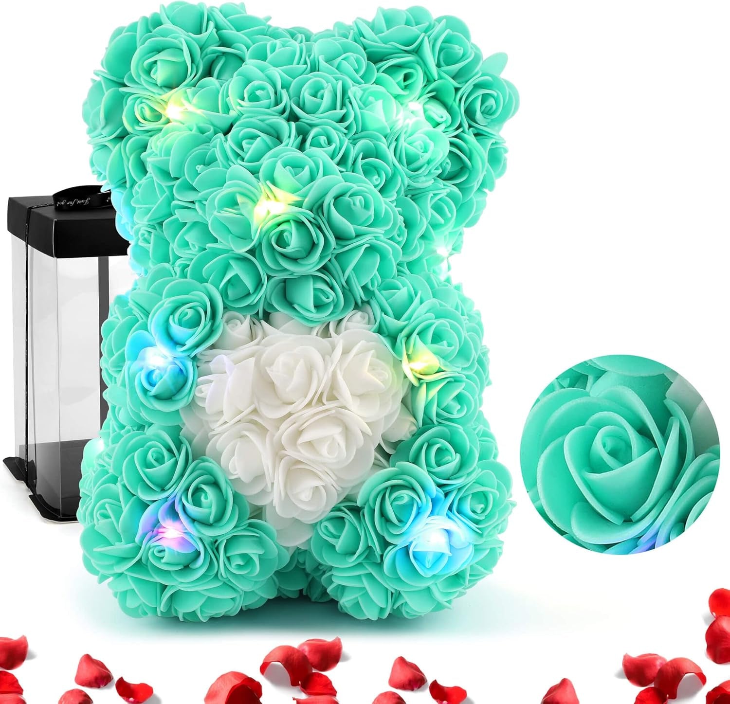 Rose Bear -Mother'S Day Flower Bear Gifts for Women Mom, Handmade Rose Teddy Bear, Artificial Rose Flowers for Mothers Day, Valentines Day, Anniversary, and Wedding Gifts(T Blue)