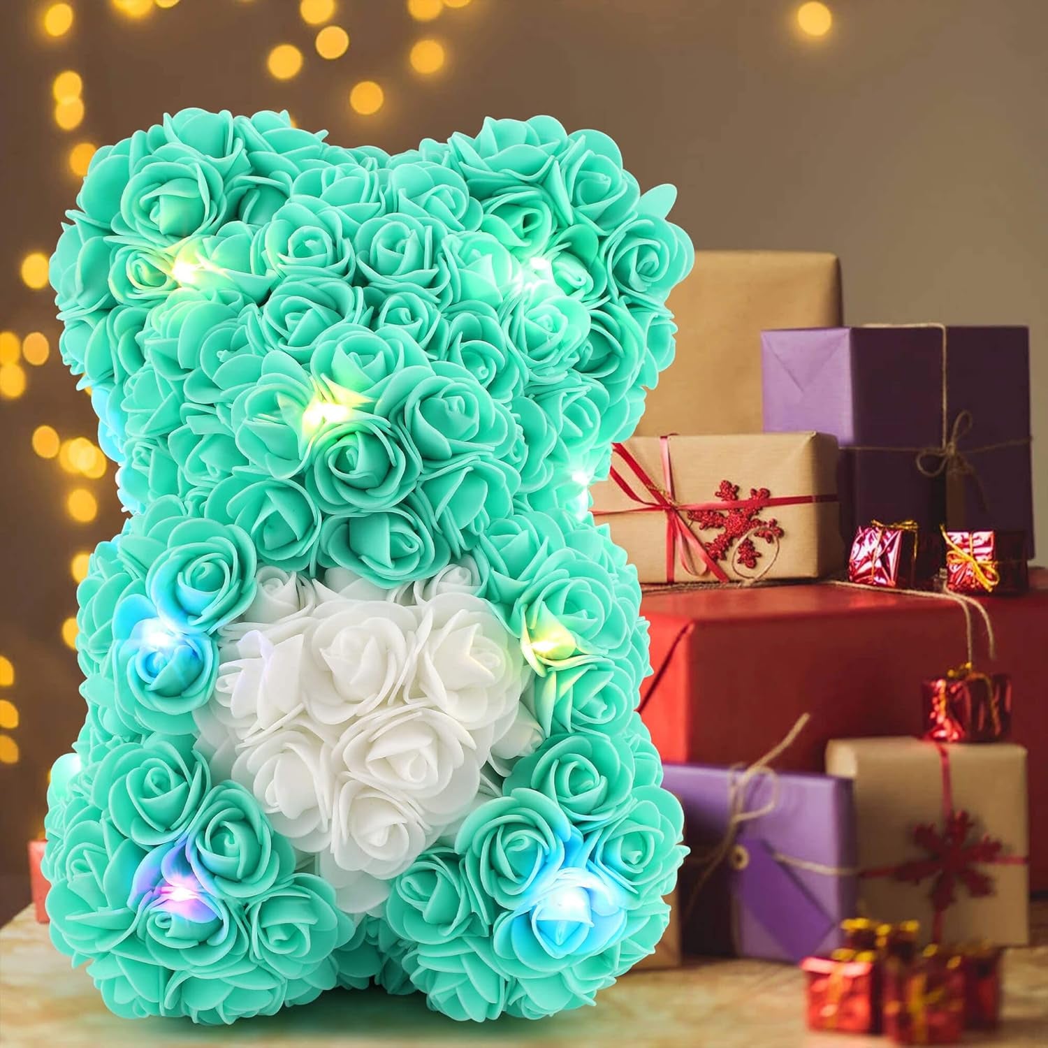 Rose Bear -Mother'S Day Flower Bear Gifts for Women Mom, Handmade Rose Teddy Bear, Artificial Rose Flowers for Mothers Day, Valentines Day, Anniversary, and Wedding Gifts(T Blue)