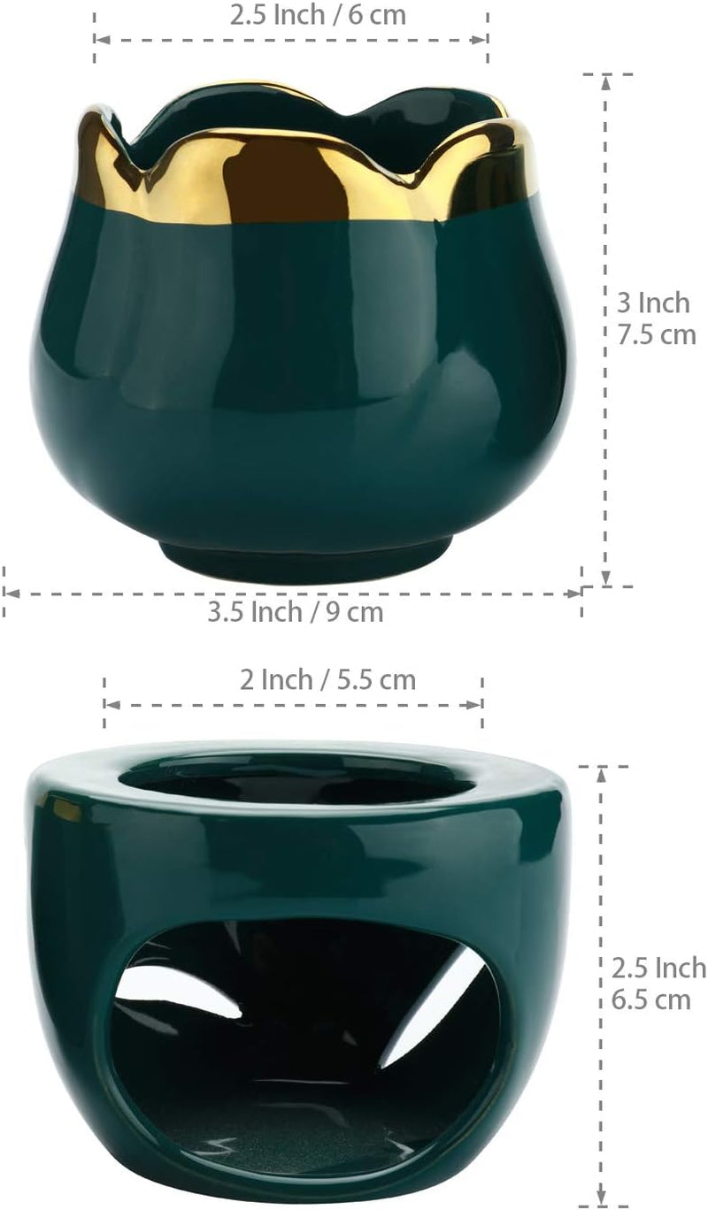 Wax Melt Burners Essential Oil Burner Set of 2, Aromatherapy Aroma Burner Ceramic Oil Diffuser Candle Tealight Holder Home Bedroom Decor Christmas Housewarming Gift Green