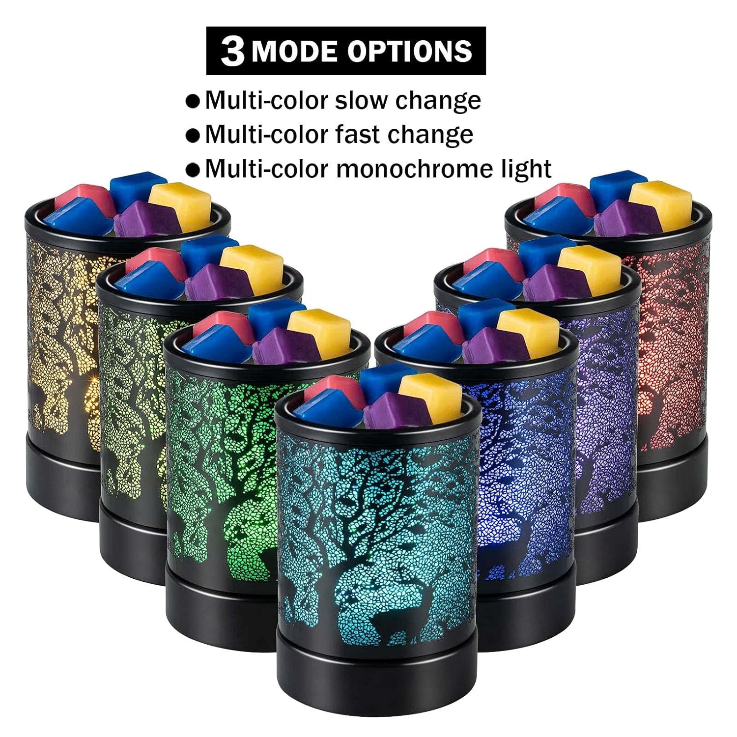 Wax-Melts Warmer Electric Wax-Melter Burners - Scented Fragrance Oil Warmer with 7 Colors Changing Led Light for Home Decor (B-Black Tree Elk Colorful)