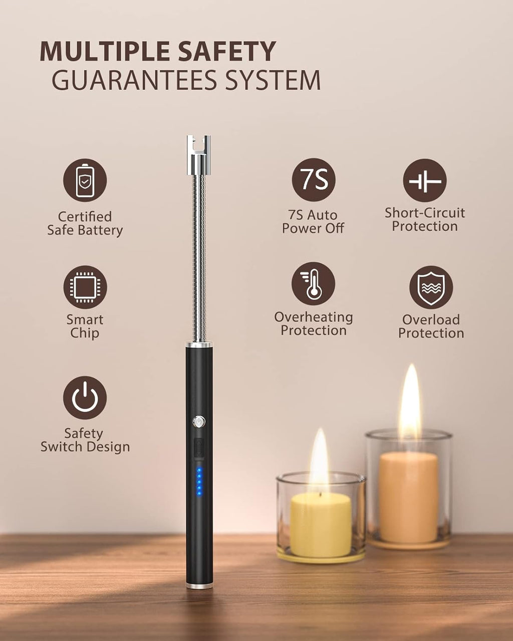 Candle Lighters, Long Electric Lighter Rechargeable USB Lighter with LED Battery Display, Flexible Neck Plasma Arc Lighter for Fireworks Gas Stove BBQ