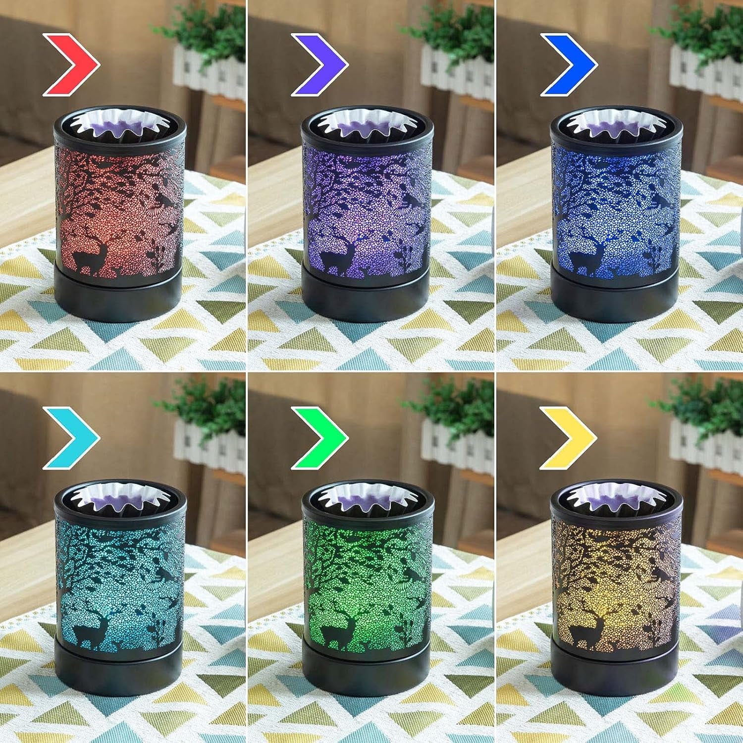 Wax-Melts Warmer Electric Wax-Melter Burners - Scented Fragrance Oil Warmer with 7 Colors Changing Led Light for Home Decor (B-Black Tree Elk Colorful)