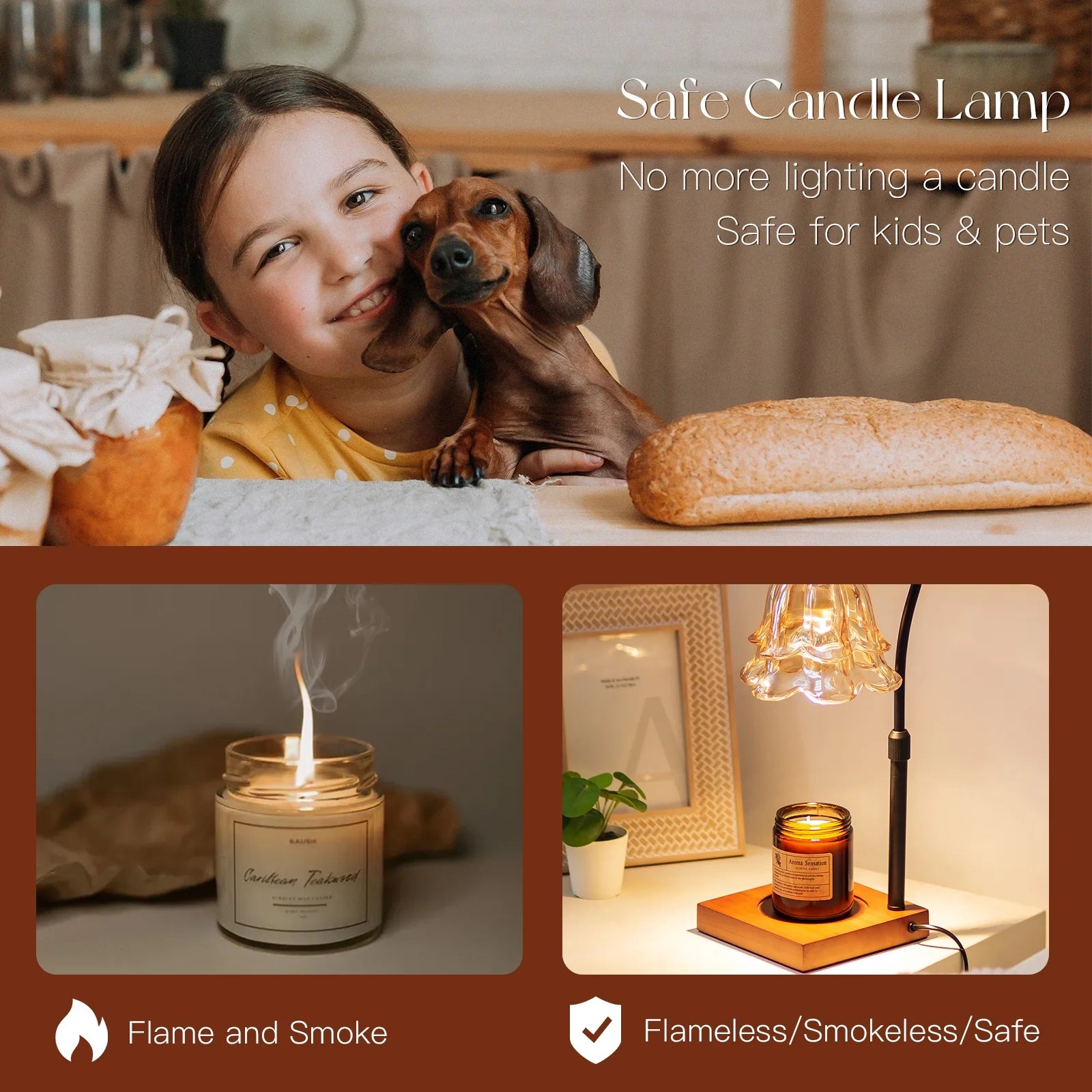 Candle Warmer Lamp with Timer: Flower Candle Lamps with 2 Bulbs Height Adjustable Candle Lamp Warmer Vintage Home Bedroom Decor House Warming Black