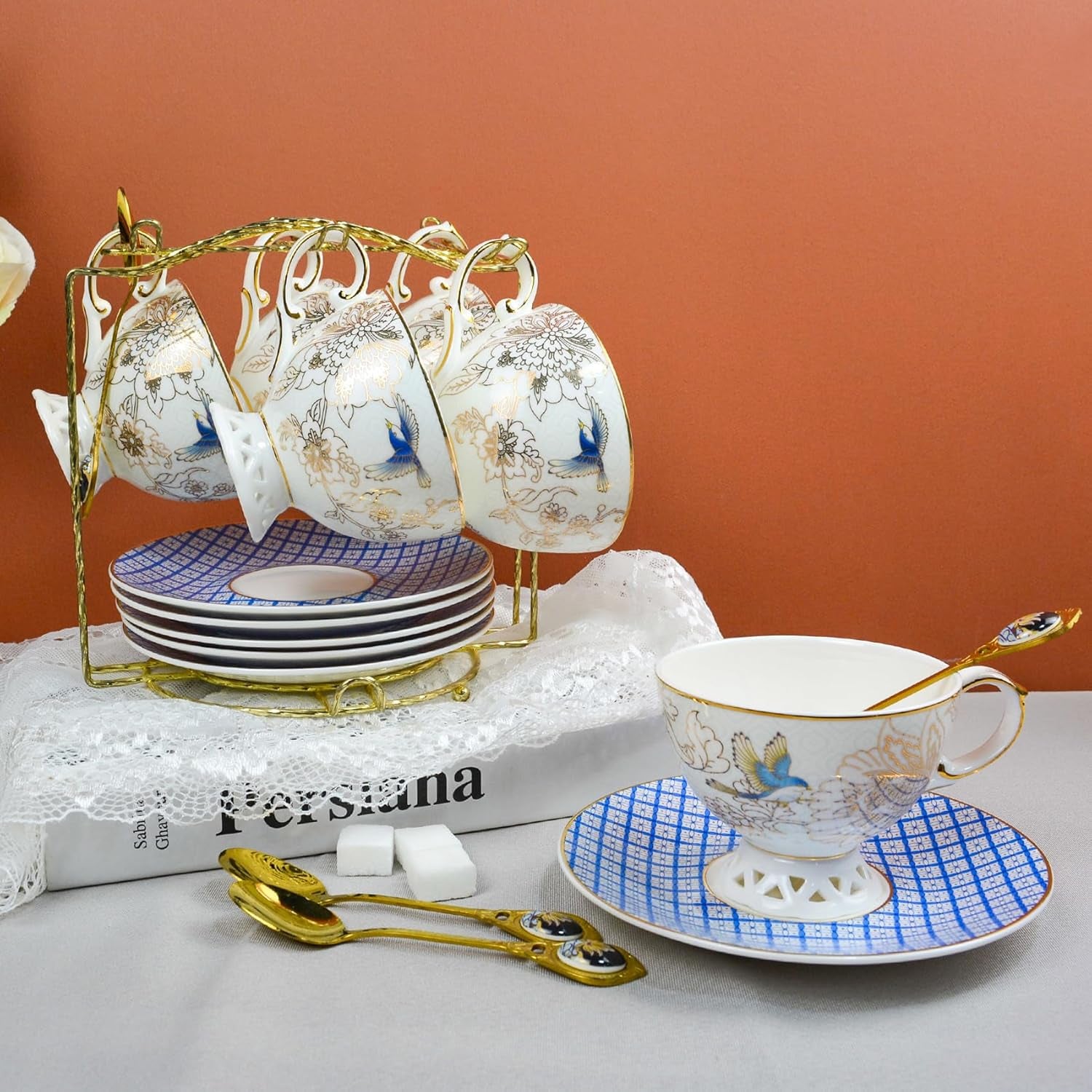 Bone China Vintage Floral Tea Cup with Saucer