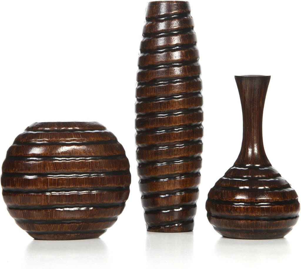 Trio of Silence – Carved Wood Vases