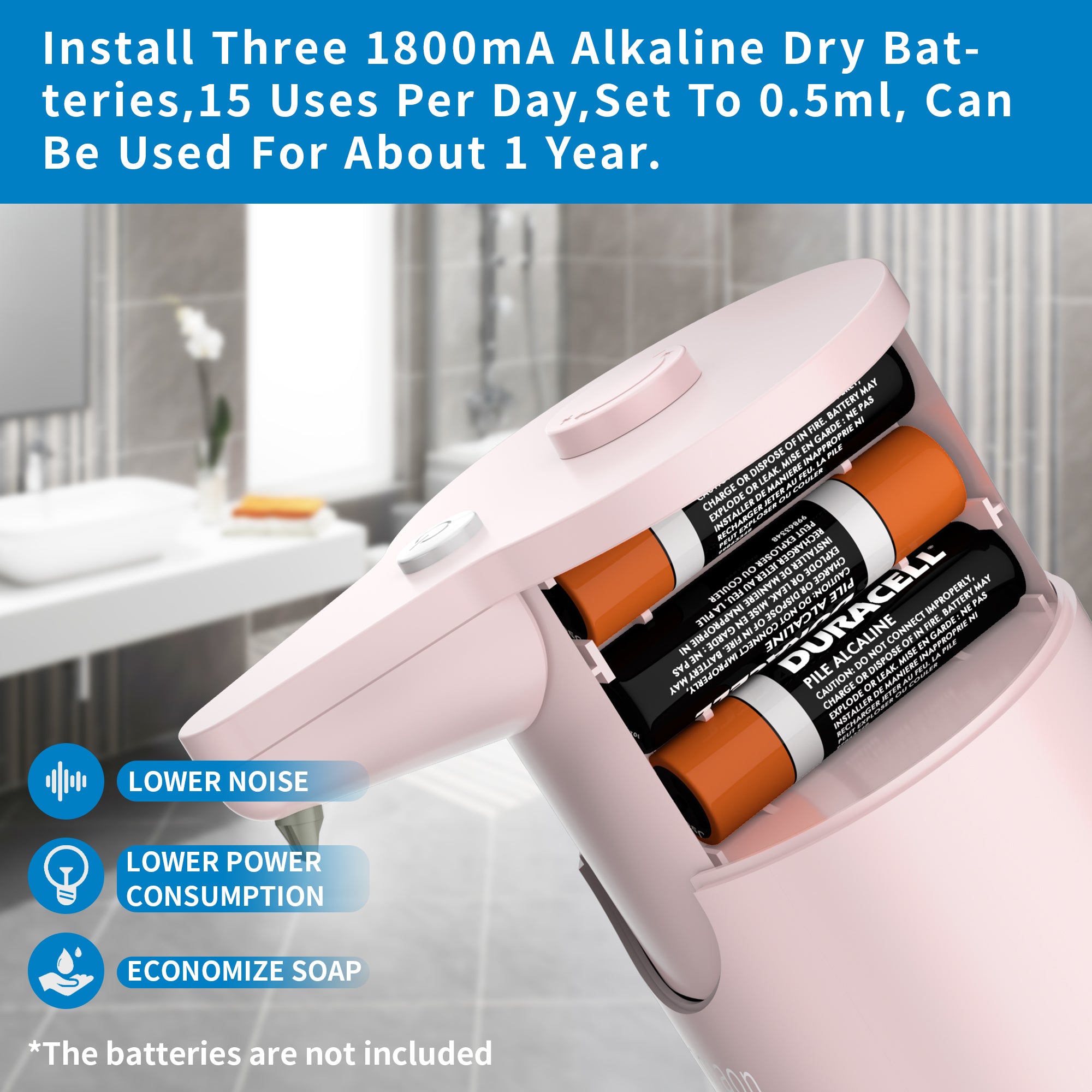 Automatic Soap Dispenser Touchless, Hand Soap Dispenser 15 Adjustable Volume for Thick and Thin Liquid Battery Electric,Dish Soap Dispenser Kitchen Bathroom,Auto Soap Dispenser Hands Free Pink