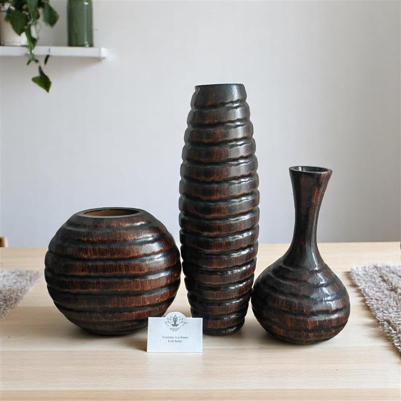 Trio of Silence – Carved Wood Vases