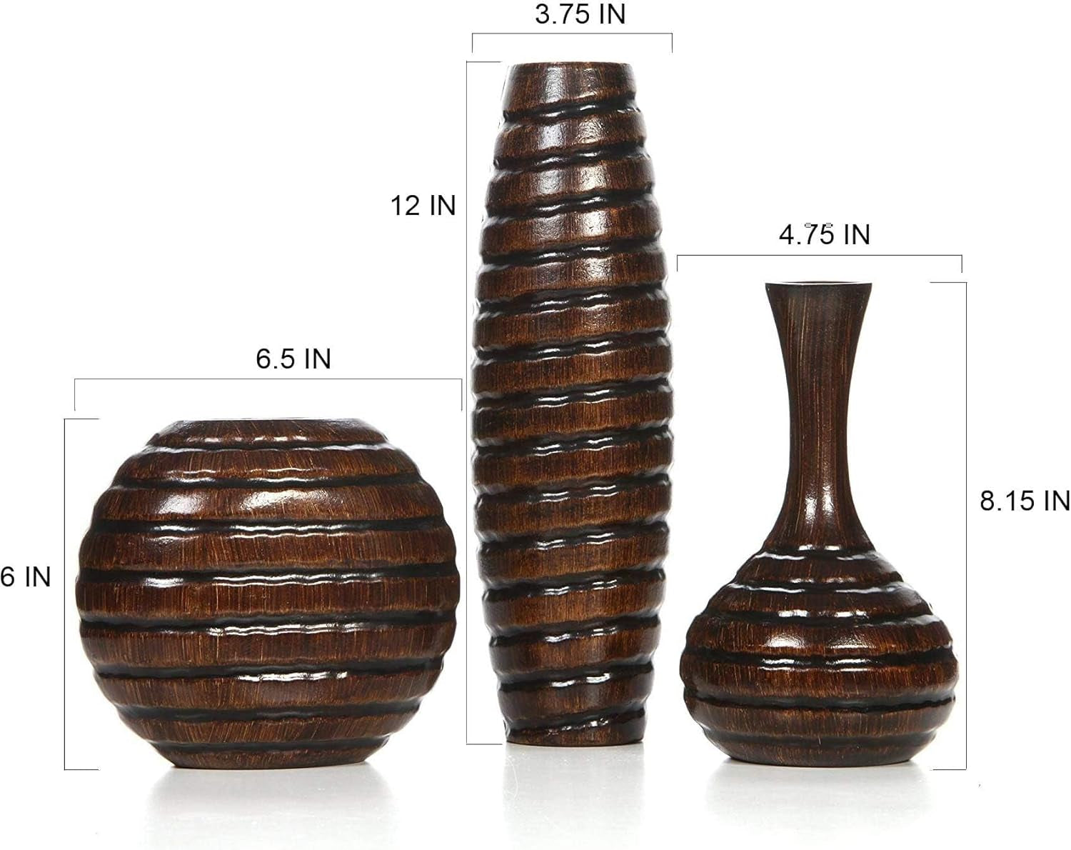 Trio of Silence – Carved Wood Vases