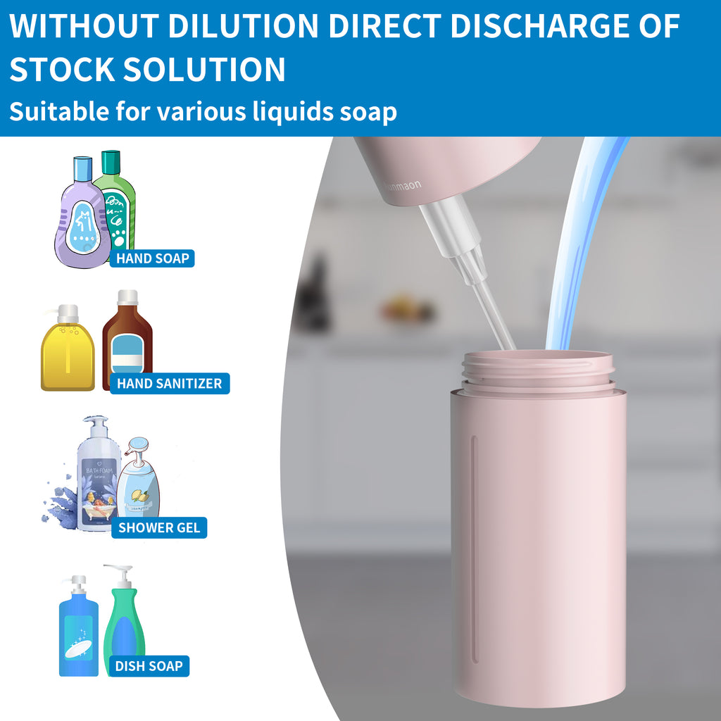 Automatic Soap Dispenser Touchless, Hand Soap Dispenser 15 Adjustable Volume for Thick and Thin Liquid Battery Electric,Dish Soap Dispenser Kitchen Bathroom,Auto Soap Dispenser Hands Free Pink