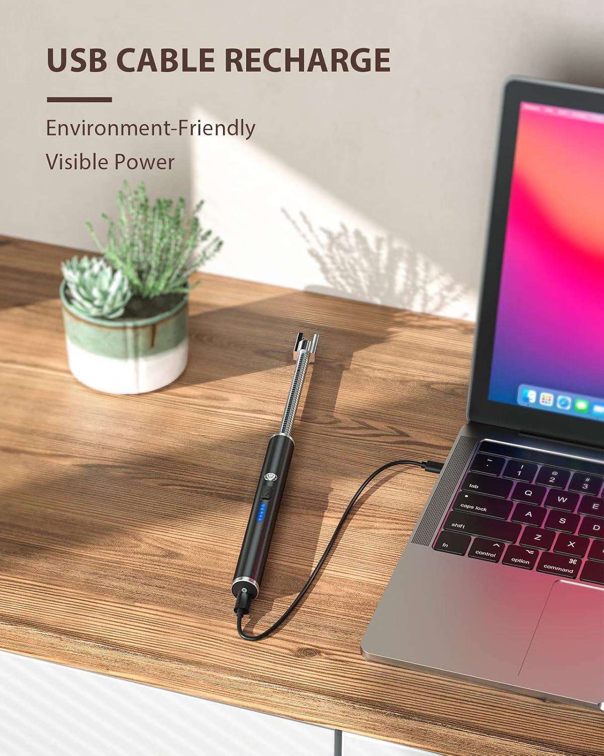 Candle Lighters, Long Electric Lighter Rechargeable USB Lighter with LED Battery Display, Flexible Neck Plasma Arc Lighter for Fireworks Gas Stove BBQ