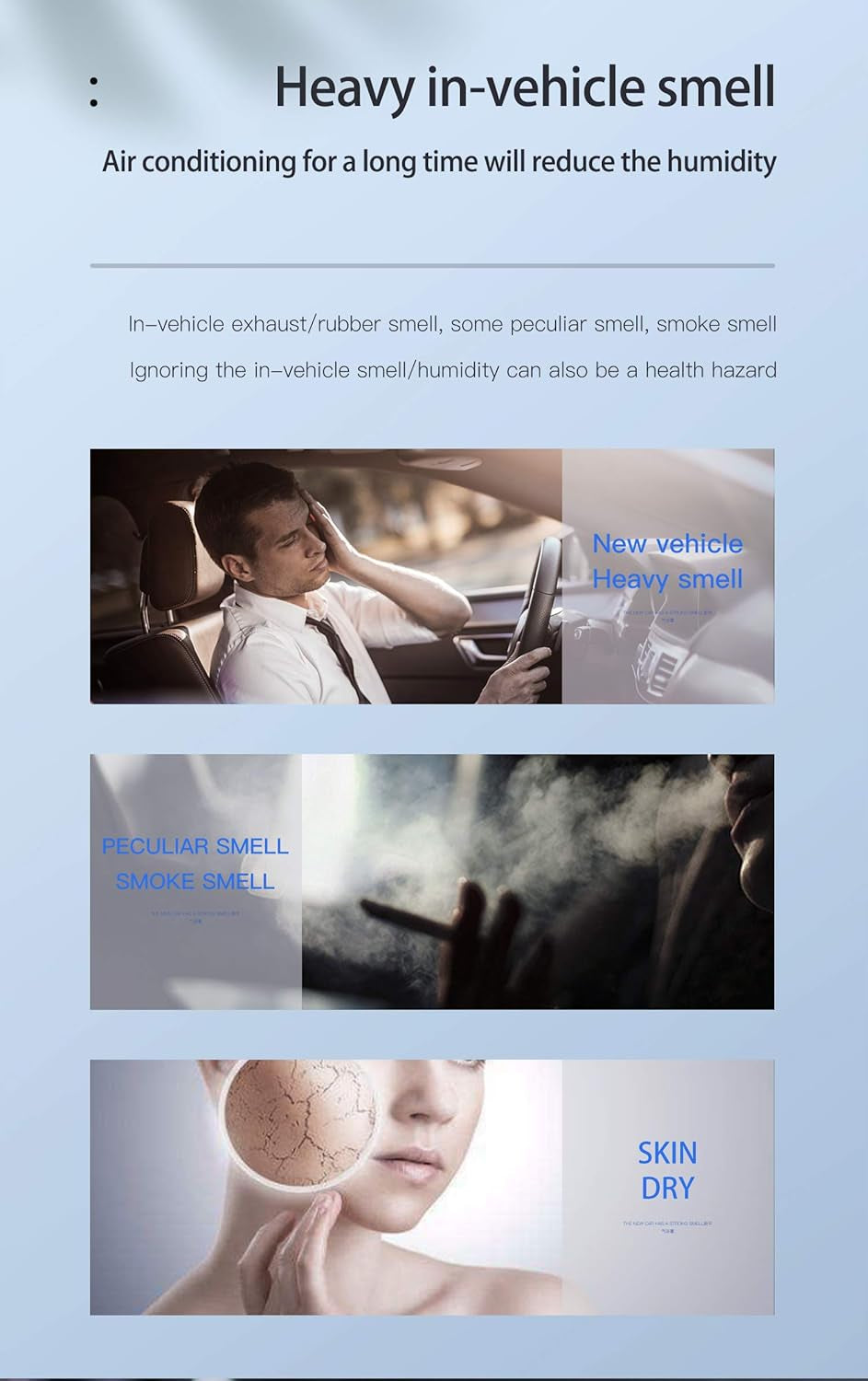 Car Humidifier USB Wireless, Stainless Steel Humidifiers Ultrasonic Diffuser with 7 Colors LED Light, Quiet Operation & Auto Shut-Off, Large Capacity Battery,For Baby Room Office Car (Blue)