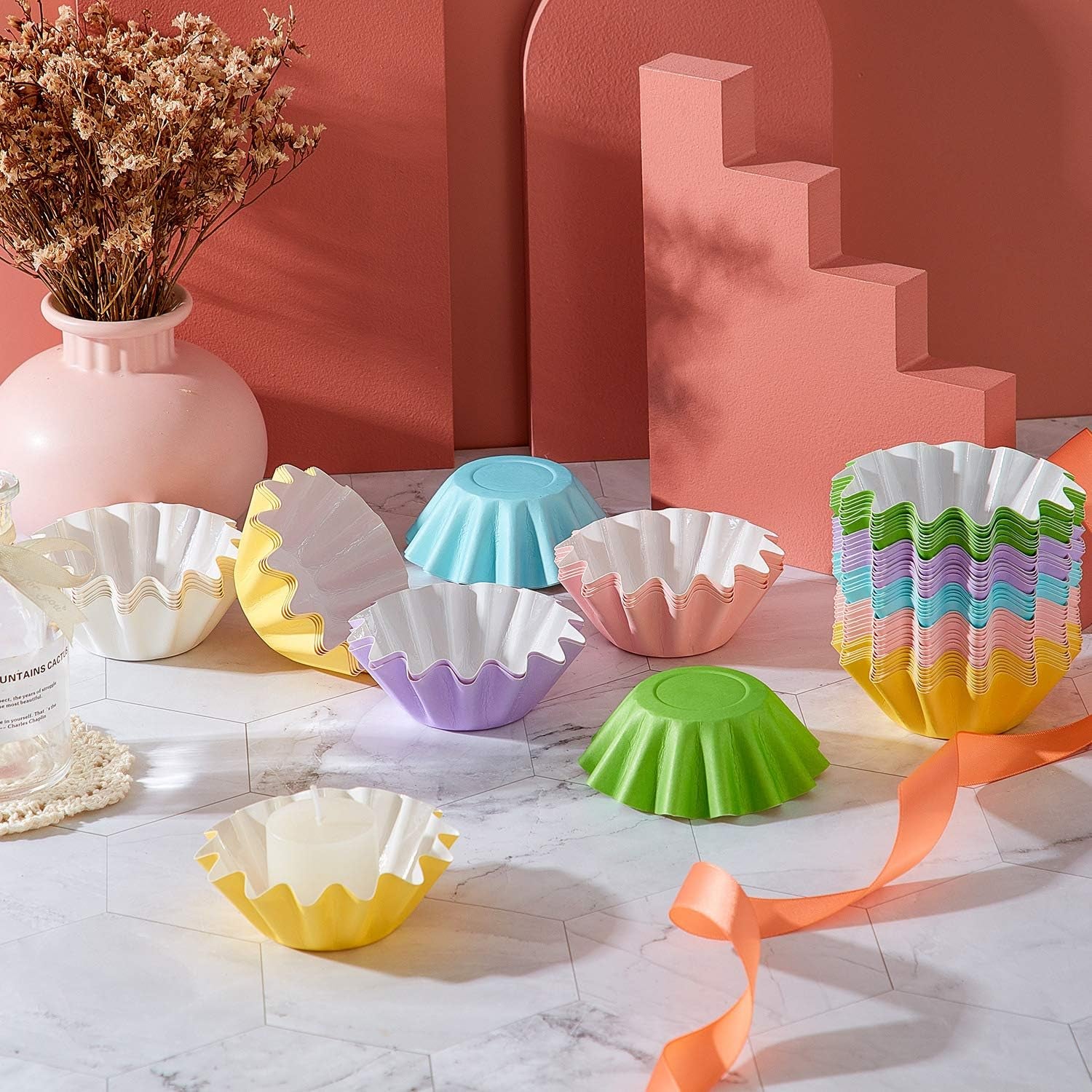 Wax Melt Liners Reusable Wax Warmer Containers Leakproof Cups for Scented Candle, Paper Holders for Electric Pluggable Melter and Burner(Pink, Blue, Green, Yellow, Purple,100 Pieces)