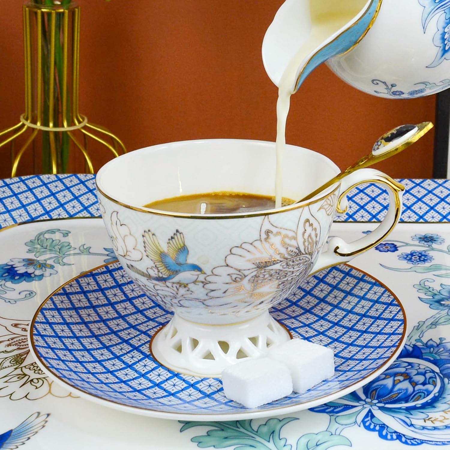 Bone China Vintage Floral Tea Cup with Saucer