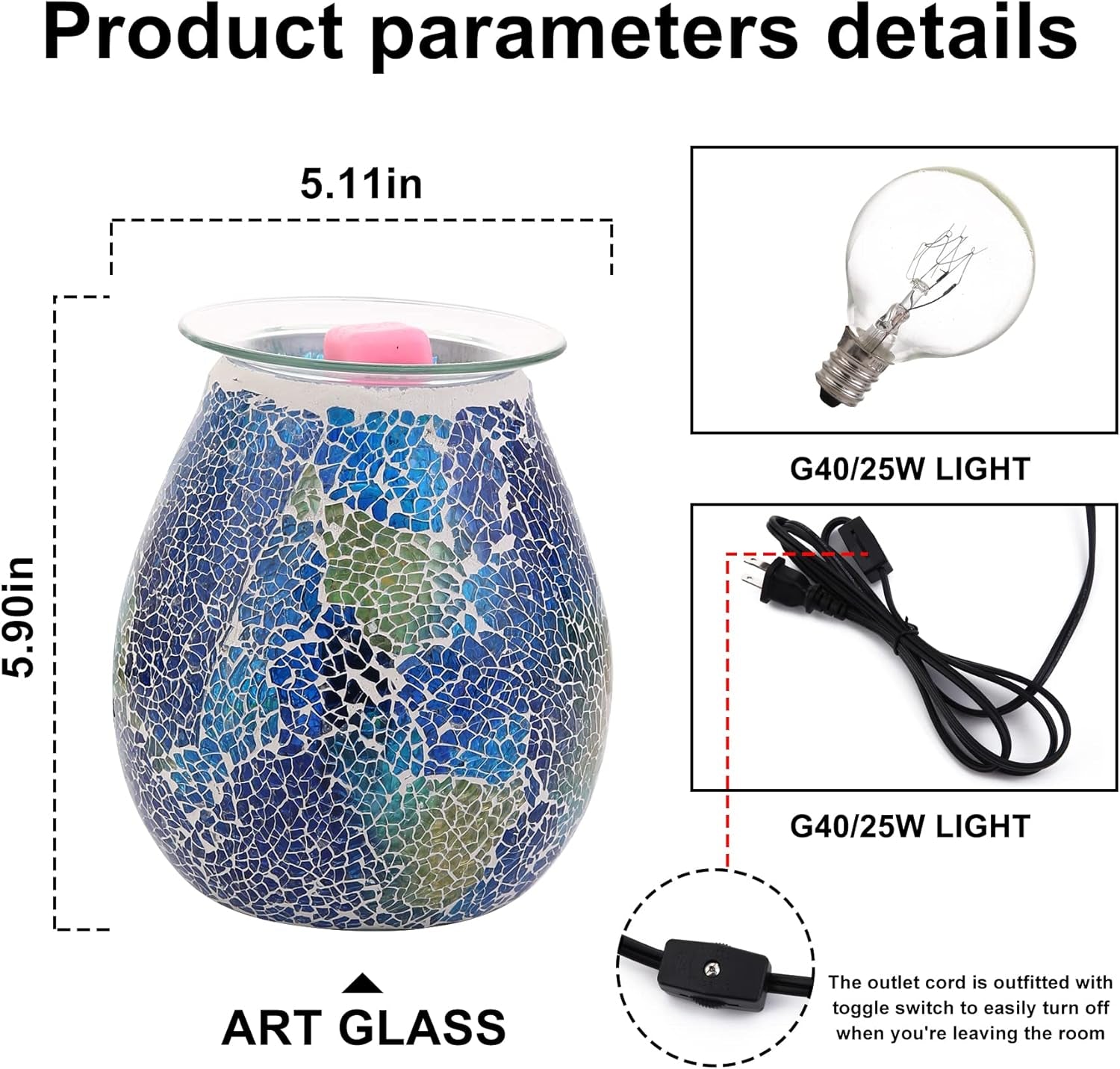 Wax Melt Warmer,Electric Wax Warmer for Scented Wax,Glass Wax Burner Birthday Gift for Her Mom,Fragrance Oil Burner Warmer for Home Office Wedding Birthday Gifts for Girl Sister Women Grandma