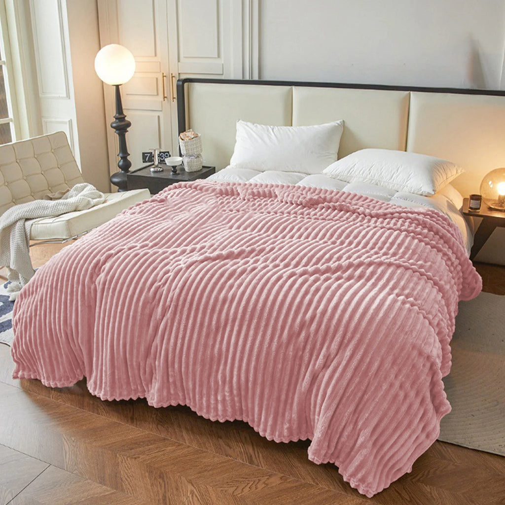 Fleece Throw Blanket, Extra Soft Lightweight Blanket with Strip, Plush Fuzzy Cozy Blankets and Throws for Couch, Bed, Sofa Cozy, Warm and Breathable