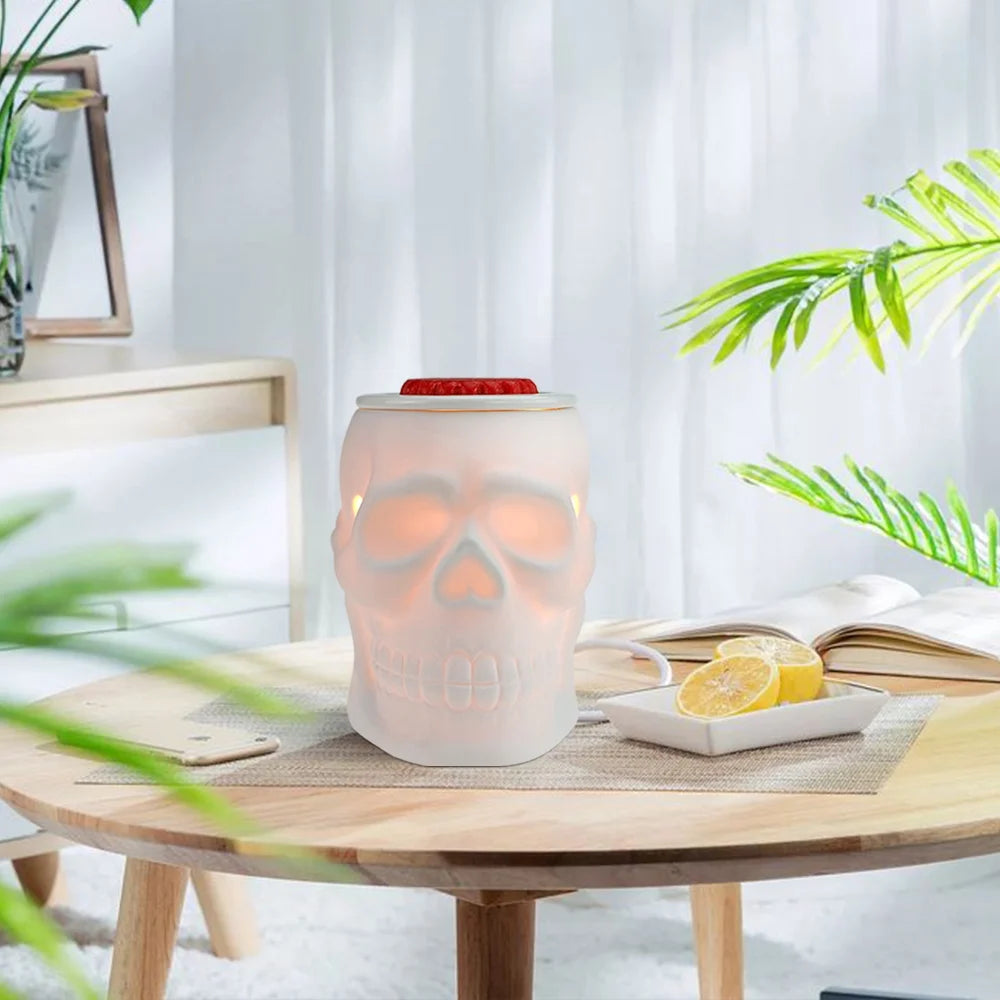 Electric Wax Warmer Ceramic Wax Candle Melter for Home Decor, Resurgent Skull, White