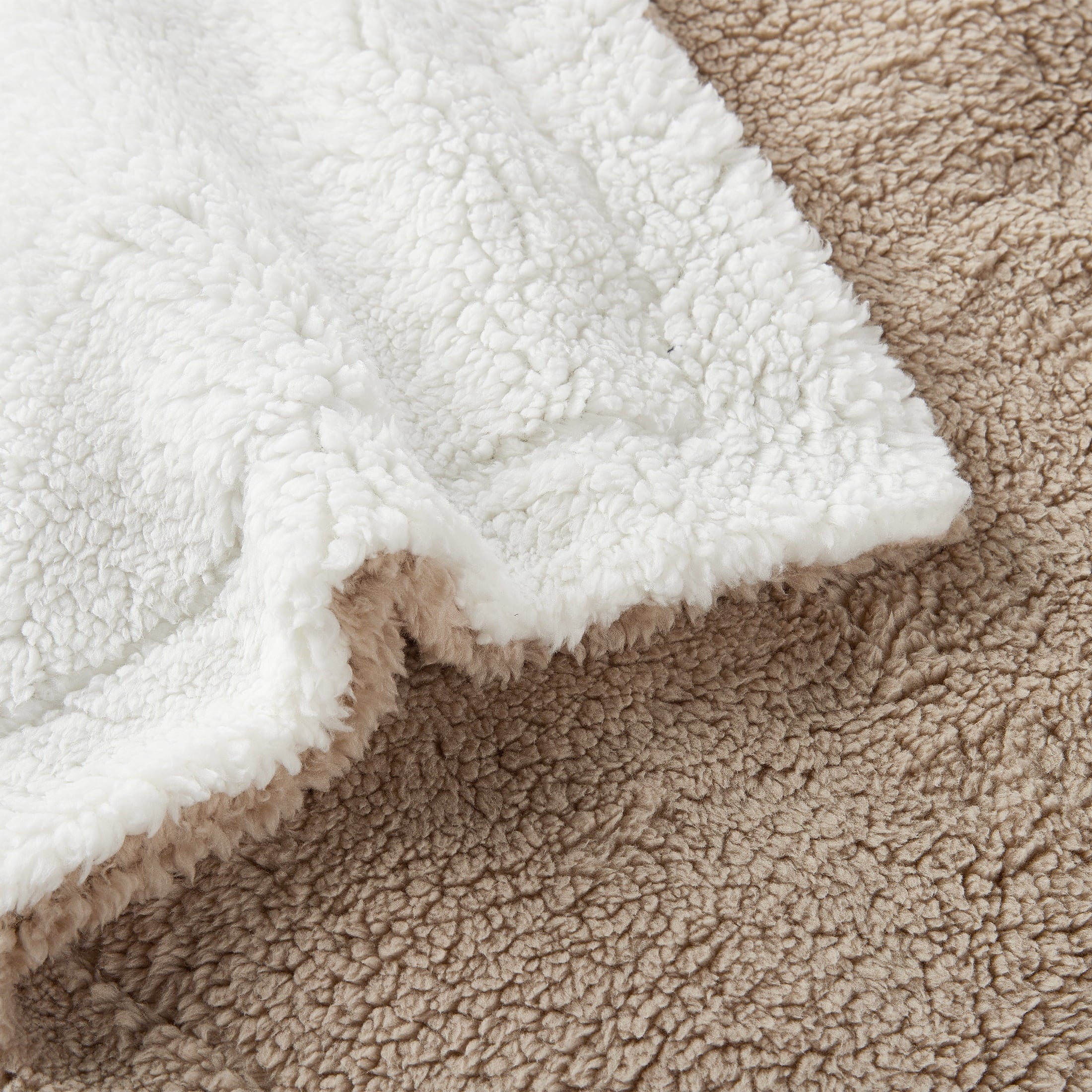 Reversible 2-Tone Ivory and Brown Sherpa Dual Layer Throw Blanket, 50" X 60", Recycled Polyester, Adults and Teens