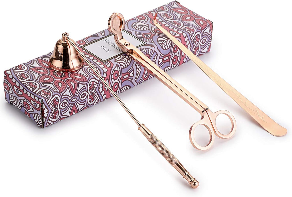 3 in 1 Candle Accessory Set - Wick Trimmer, Dipper, Snuffer, Care Tools Gift for Candle Lovers (Rose Gold)