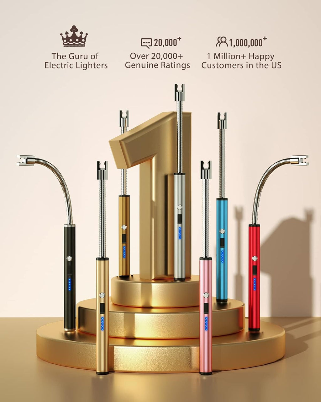 Candle Lighters, Long Electric Lighter Rechargeable USB Lighter with LED Battery Display, Flexible Neck Plasma Arc Lighter for Fireworks Gas Stove BBQ