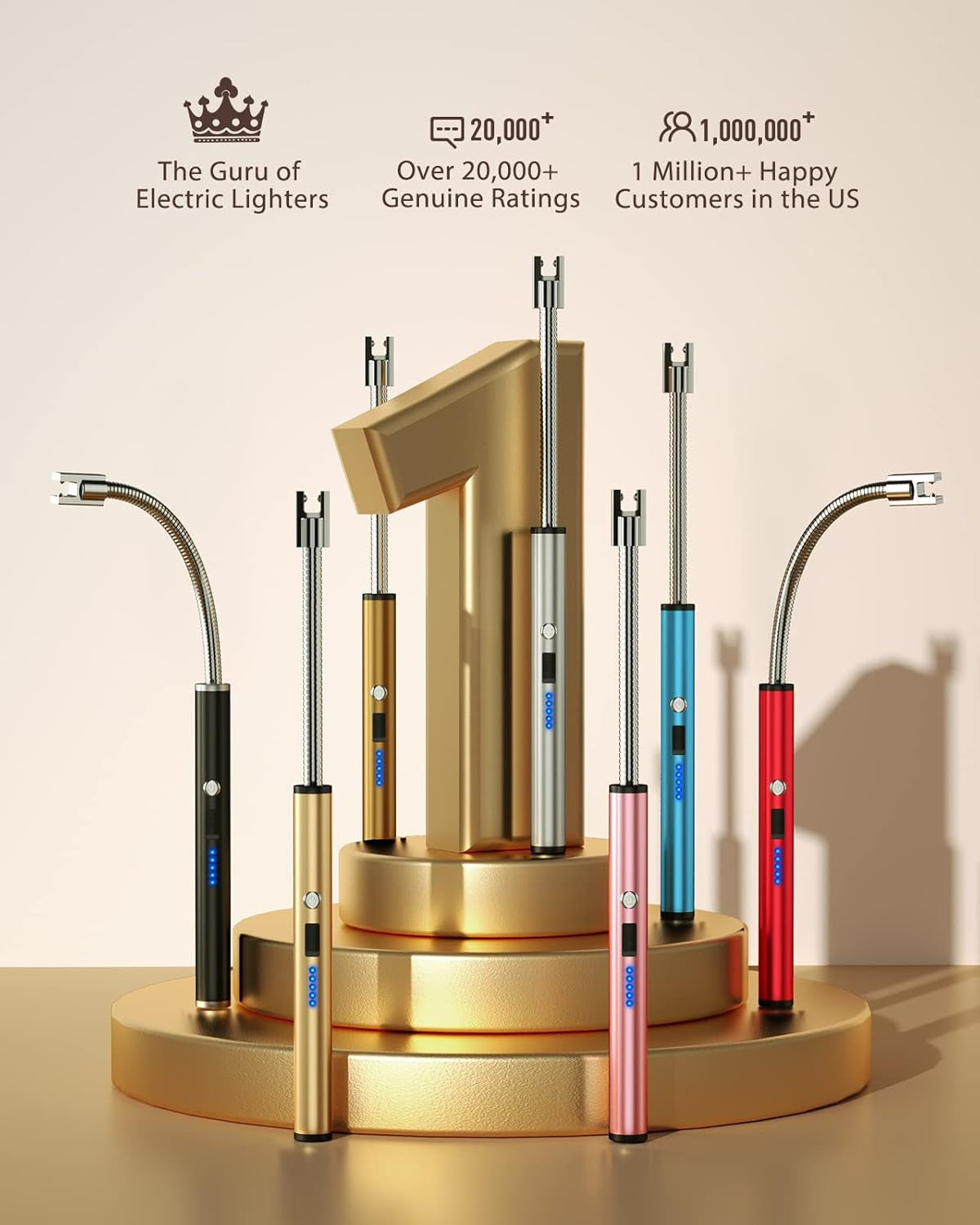 Candle Lighters, Long Electric Lighter Rechargeable USB Lighter with LED Battery Display, Flexible Neck Plasma Arc Lighter for Fireworks Gas Stove BBQ