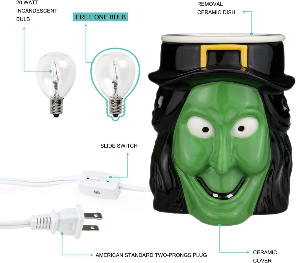 Goth Witchy Home Decor Ceramic Fragrance Warmer Wax Melter for Candle Scented Wax No Flame No Smoke No Soot Packaged Together with Two Bulbs -Wicked Witch