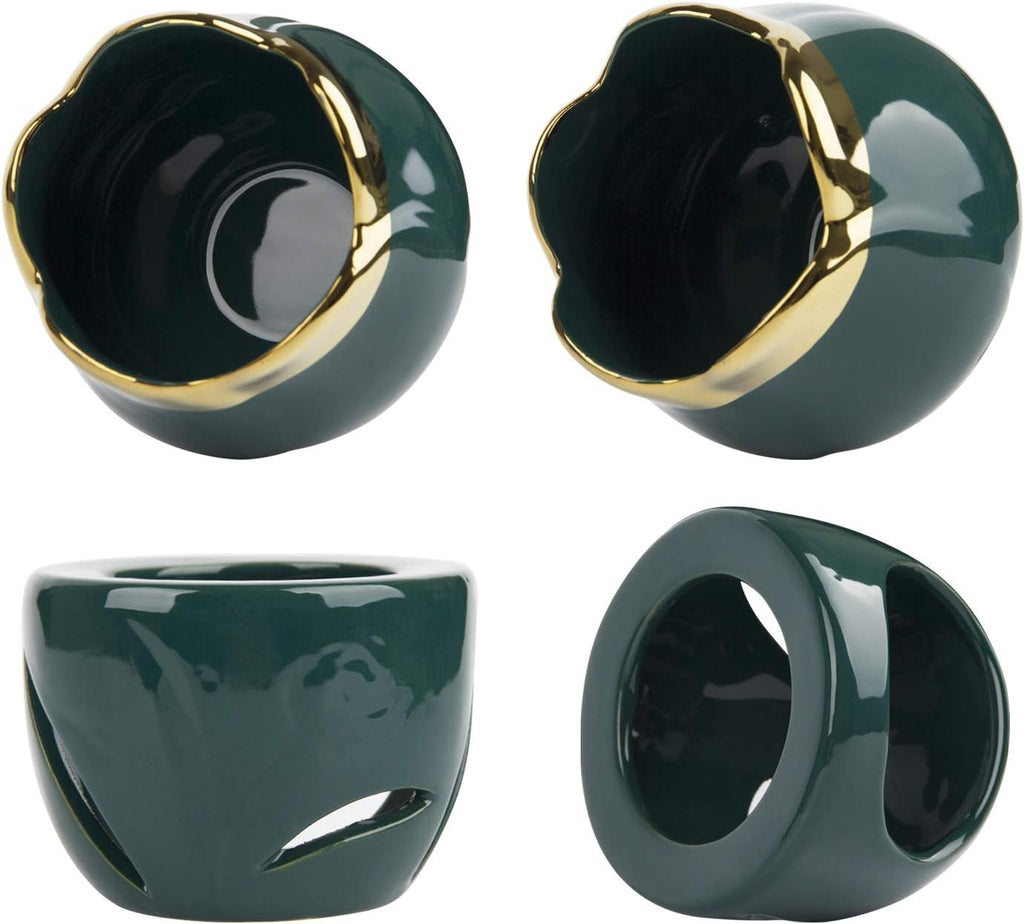 Wax Melt Burners Essential Oil Burner Set of 2, Aromatherapy Aroma Burner Ceramic Oil Diffuser Candle Tealight Holder Home Bedroom Decor Christmas Housewarming Gift Green