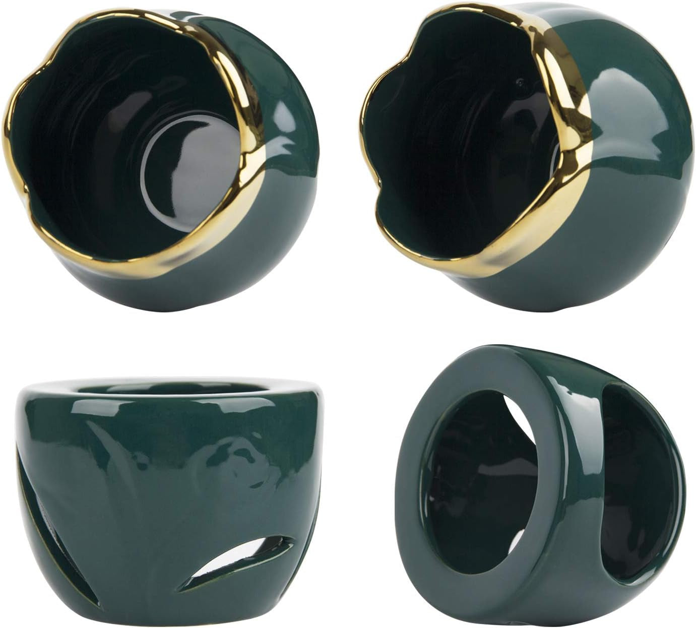 Wax Melt Burners Essential Oil Burner Set of 2, Aromatherapy Aroma Burner Ceramic Oil Diffuser Candle Tealight Holder Home Bedroom Decor Christmas Housewarming Gift Green