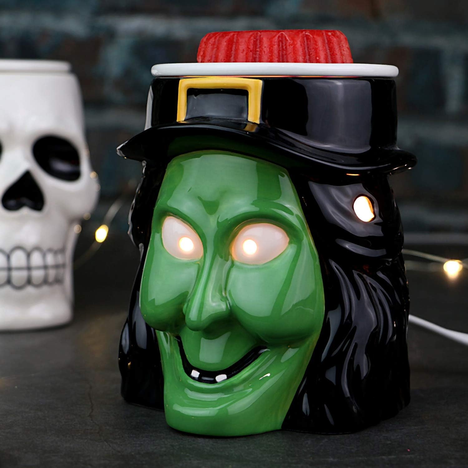 Goth Witchy Home Decor Ceramic Fragrance Warmer Wax Melter for Candle Scented Wax No Flame No Smoke No Soot Packaged Together with Two Bulbs -Wicked Witch