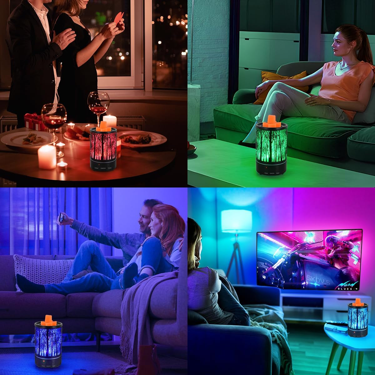 Wax Melt Warmer for Scented Wax with Timer LED Colors Charging Lighting Oil Lamp Wax Melts Burner Electric Melter Candle Warmer Classic Black Forest Design for Fragrance Home Décor,Gifts