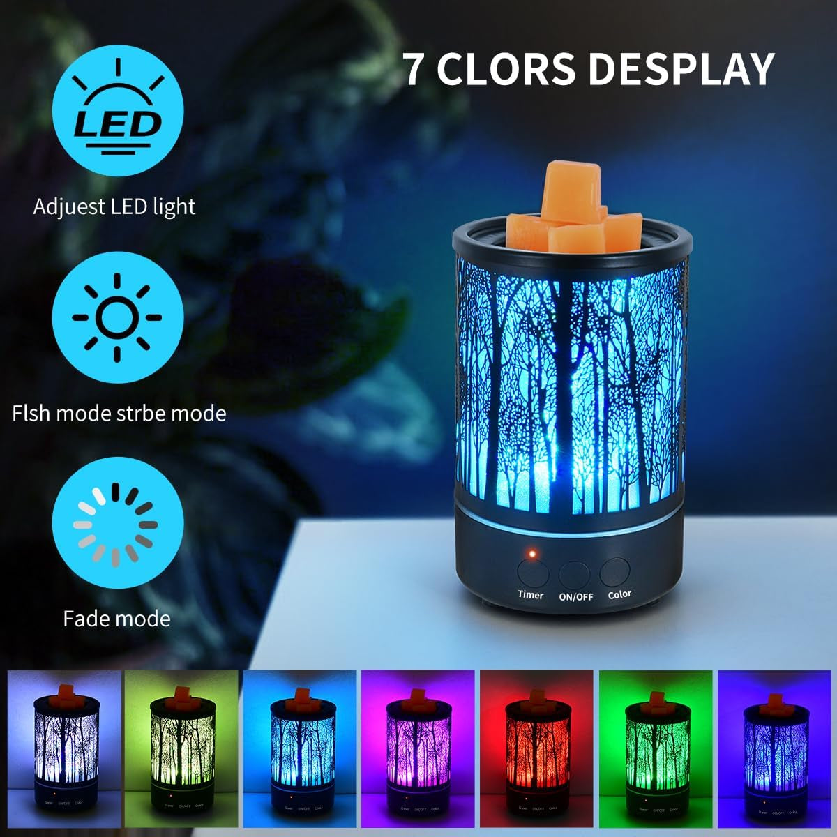 Wax Melt Warmer for Scented Wax with Timer LED Colors Charging Lighting Oil Lamp Wax Melts Burner Electric Melter Candle Warmer Classic Black Forest Design for Fragrance Home Décor,Gifts