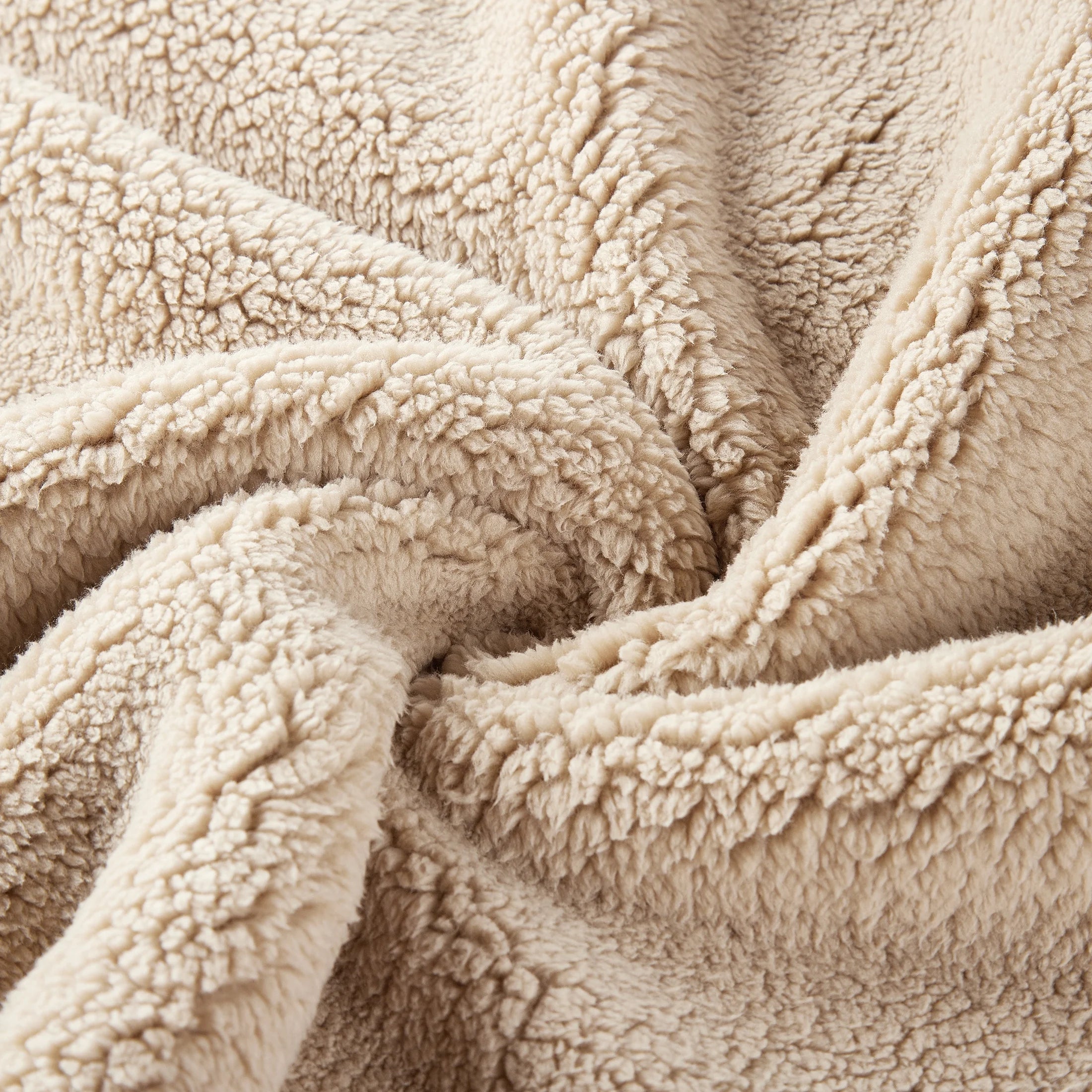 Reversible 2-Tone Ivory and Brown Sherpa Dual Layer Throw Blanket, 50" X 60", Recycled Polyester, Adults and Teens
