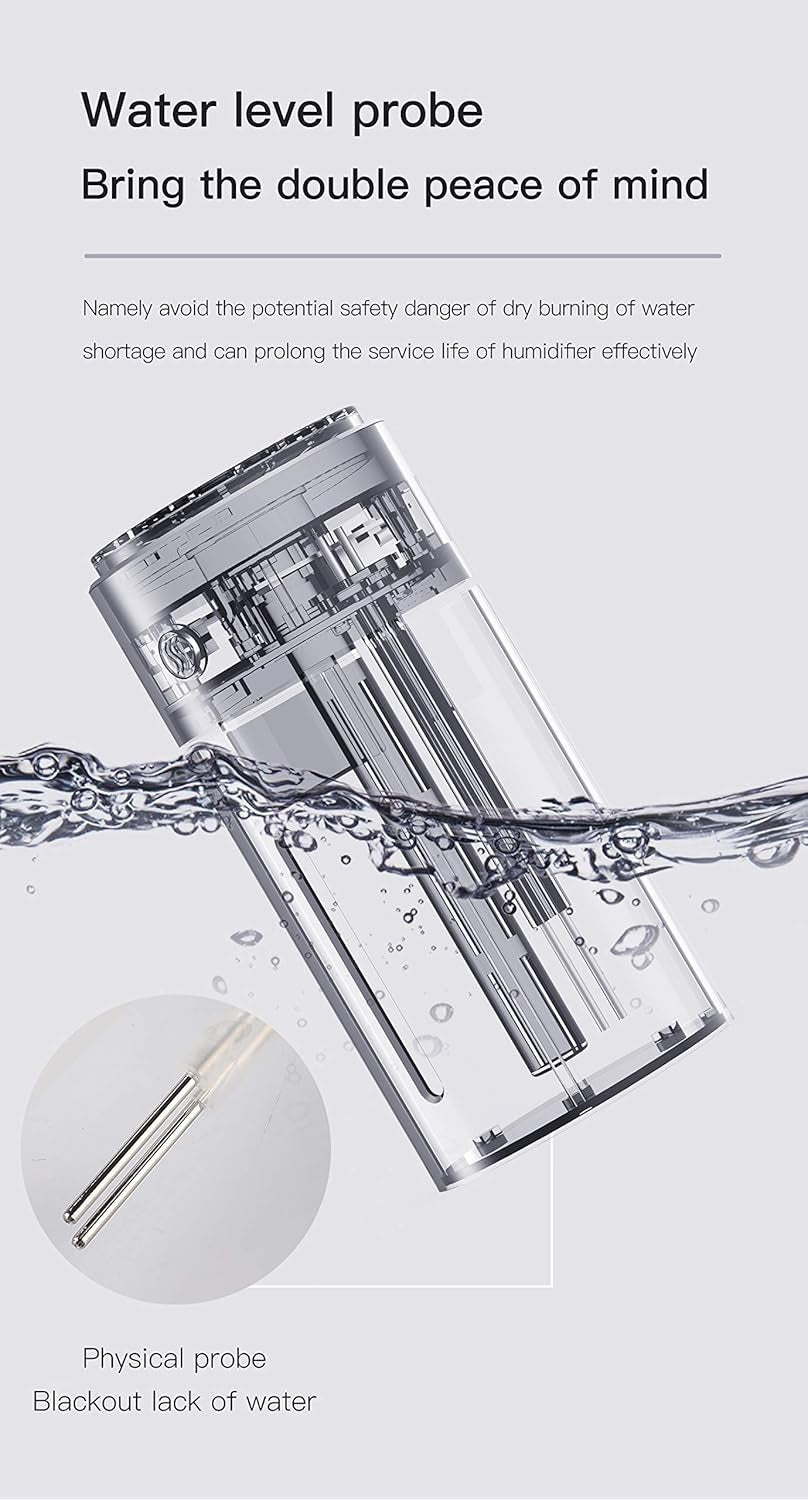 Car Humidifier USB Wireless, Stainless Steel Humidifiers Ultrasonic Diffuser with 7 Colors LED Light, Quiet Operation & Auto Shut-Off, Large Capacity Battery,For Baby Room Office Car (Blue)